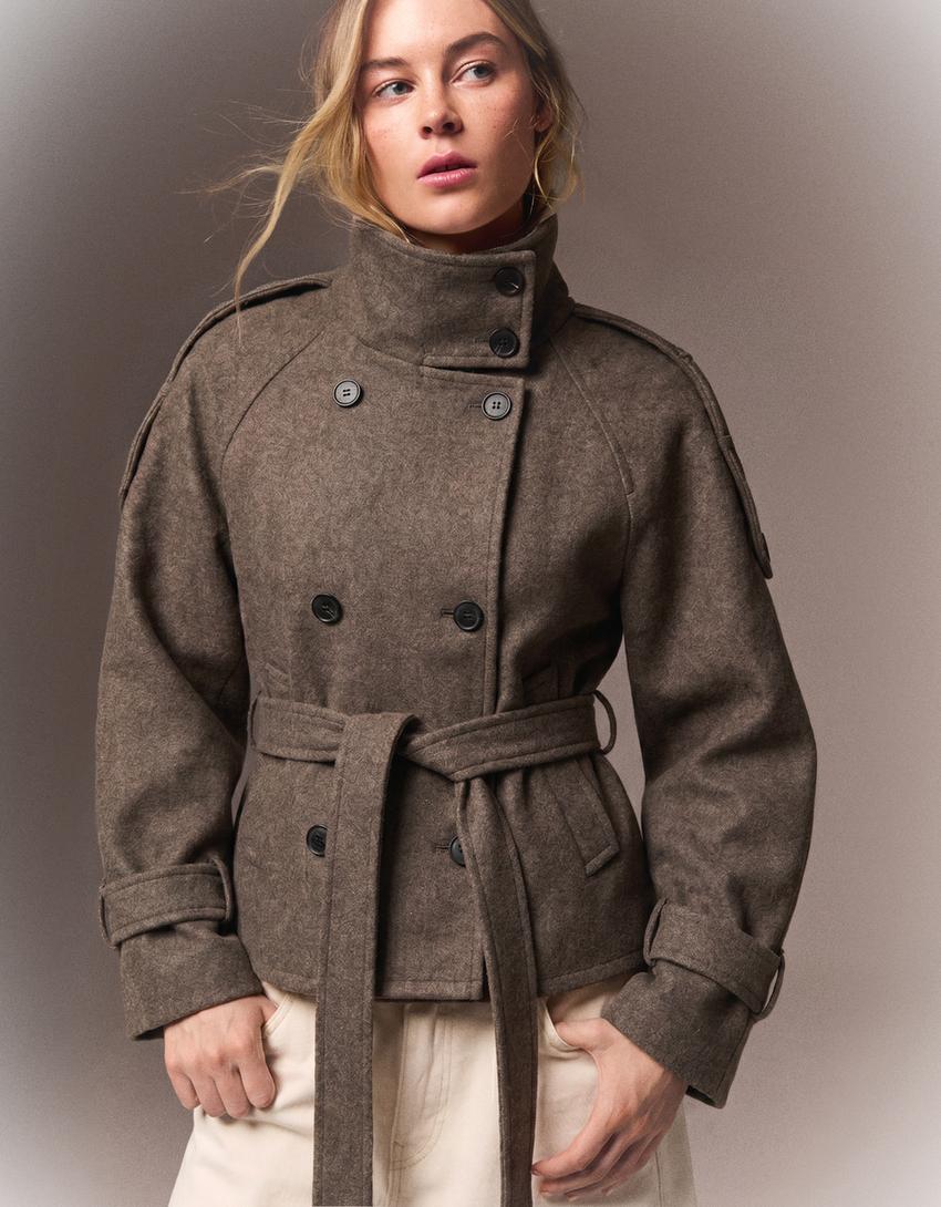 Cropped Wool Trench Jacket