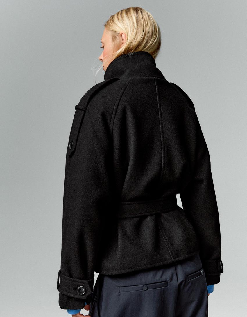 Cropped Wool Trench Jacket