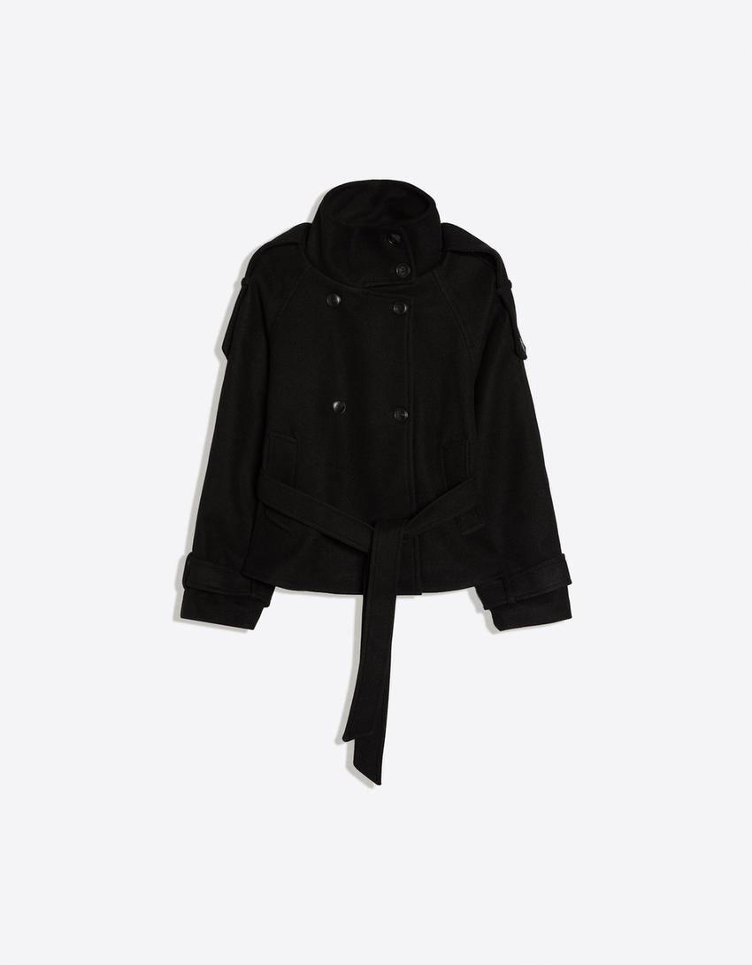 Cropped Wool Trench Jacket