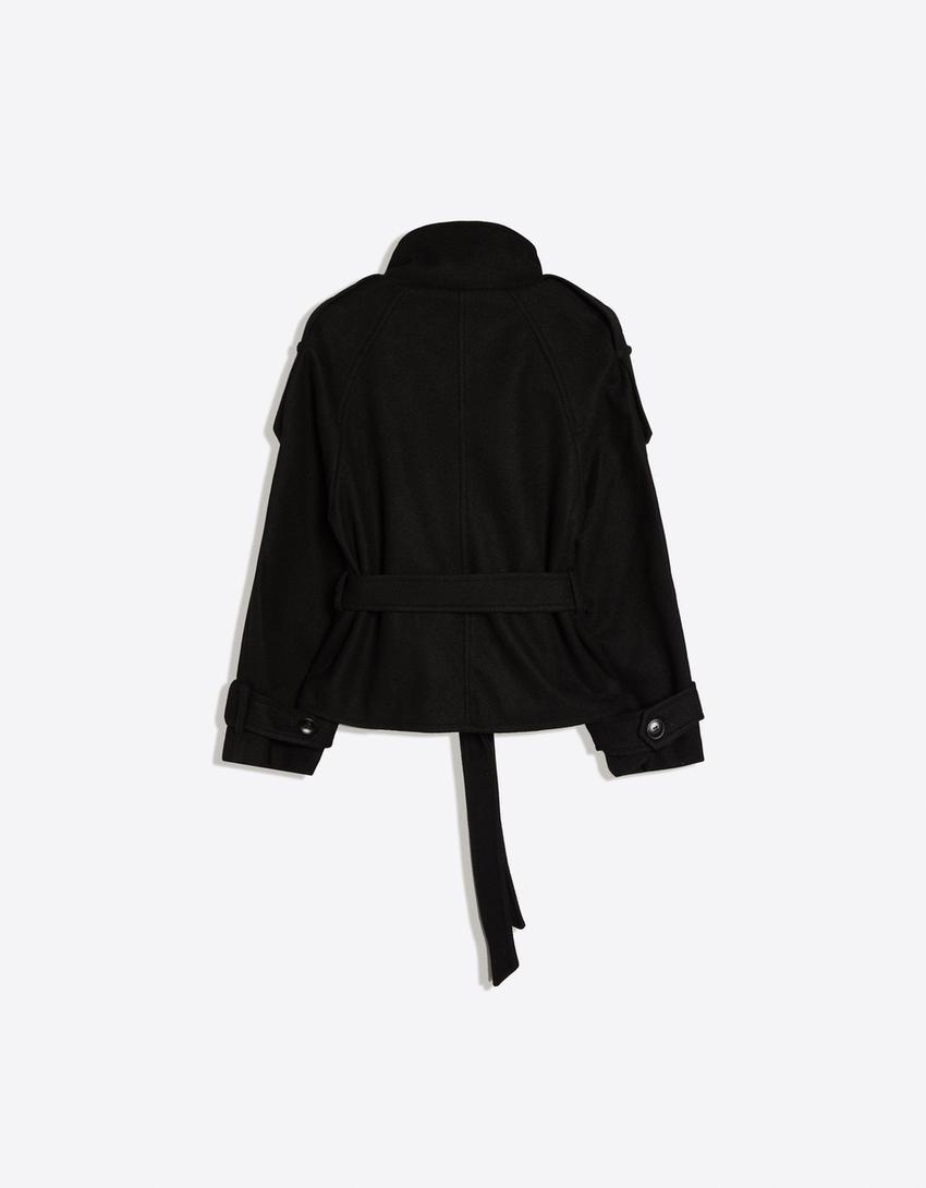 Cropped Wool Trench Jacket