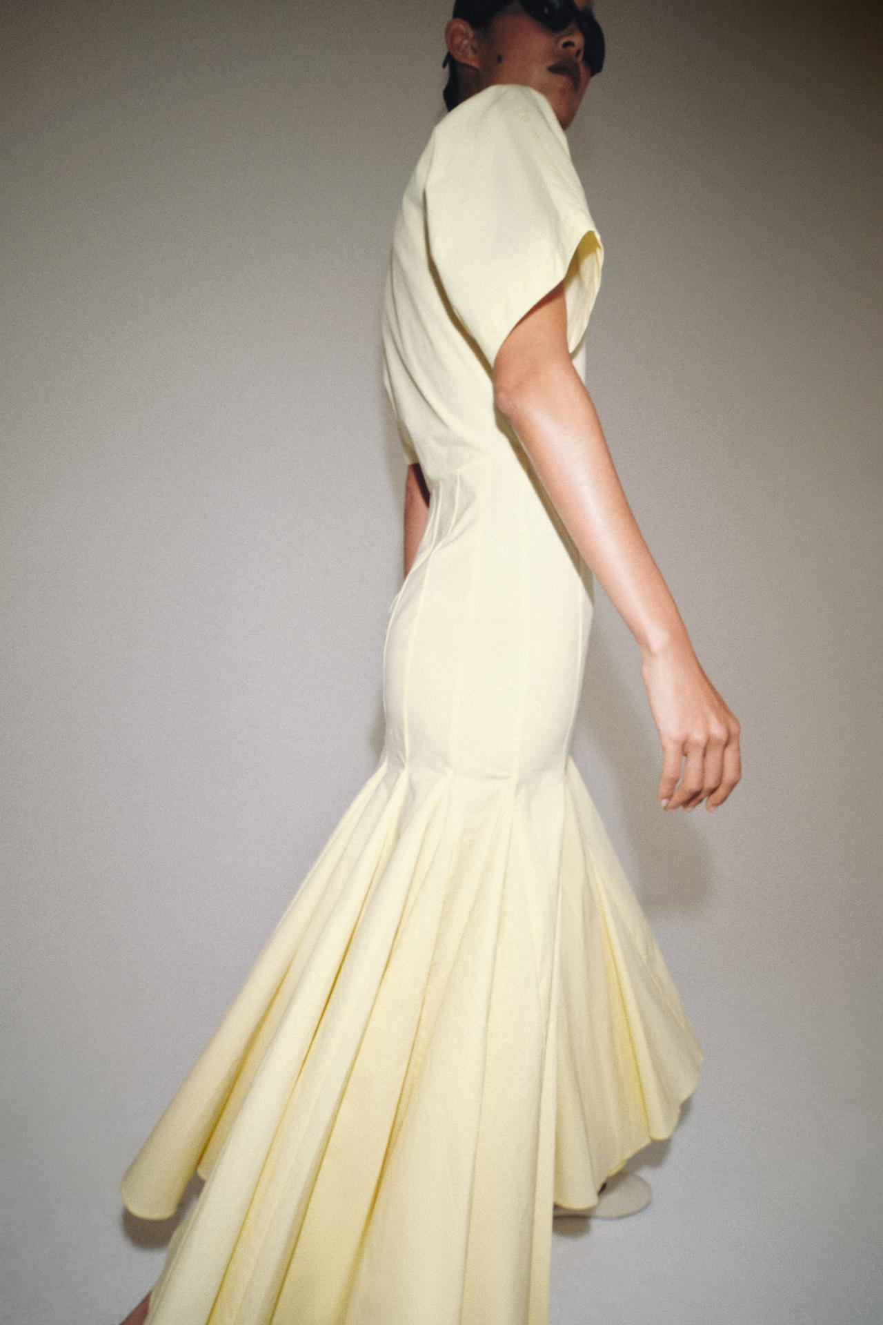 Pintuck Fluted Maxi Dress