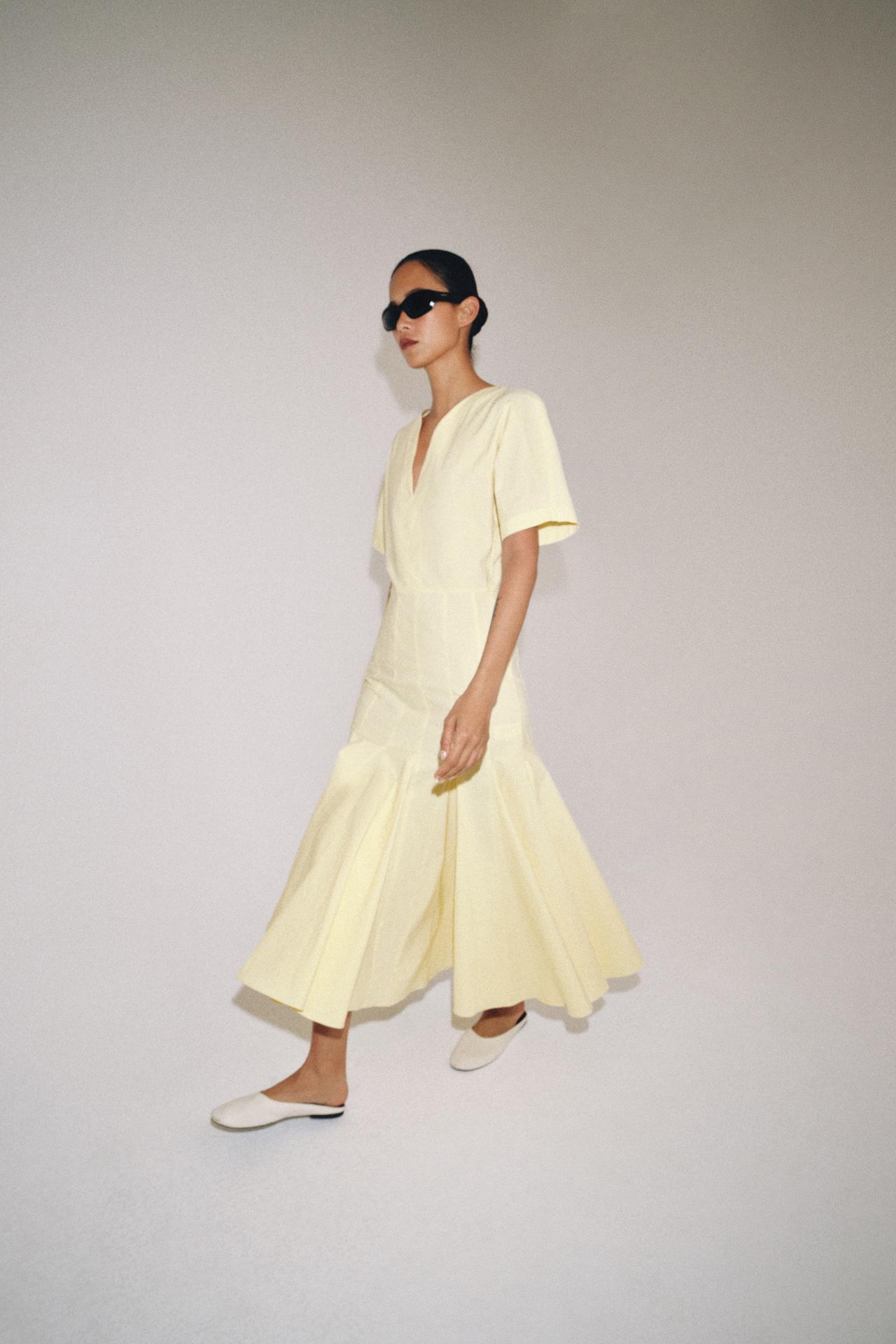 Pintuck Fluted Maxi Dress