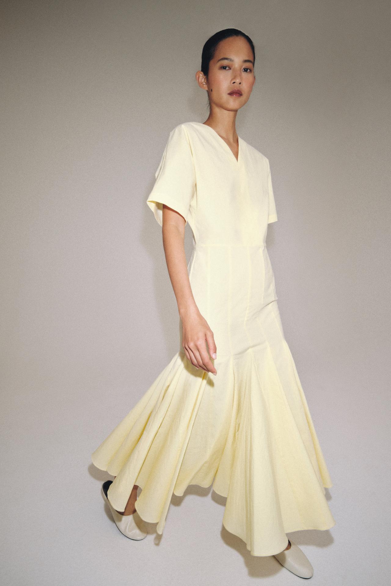 Pintuck Fluted Maxi Dress