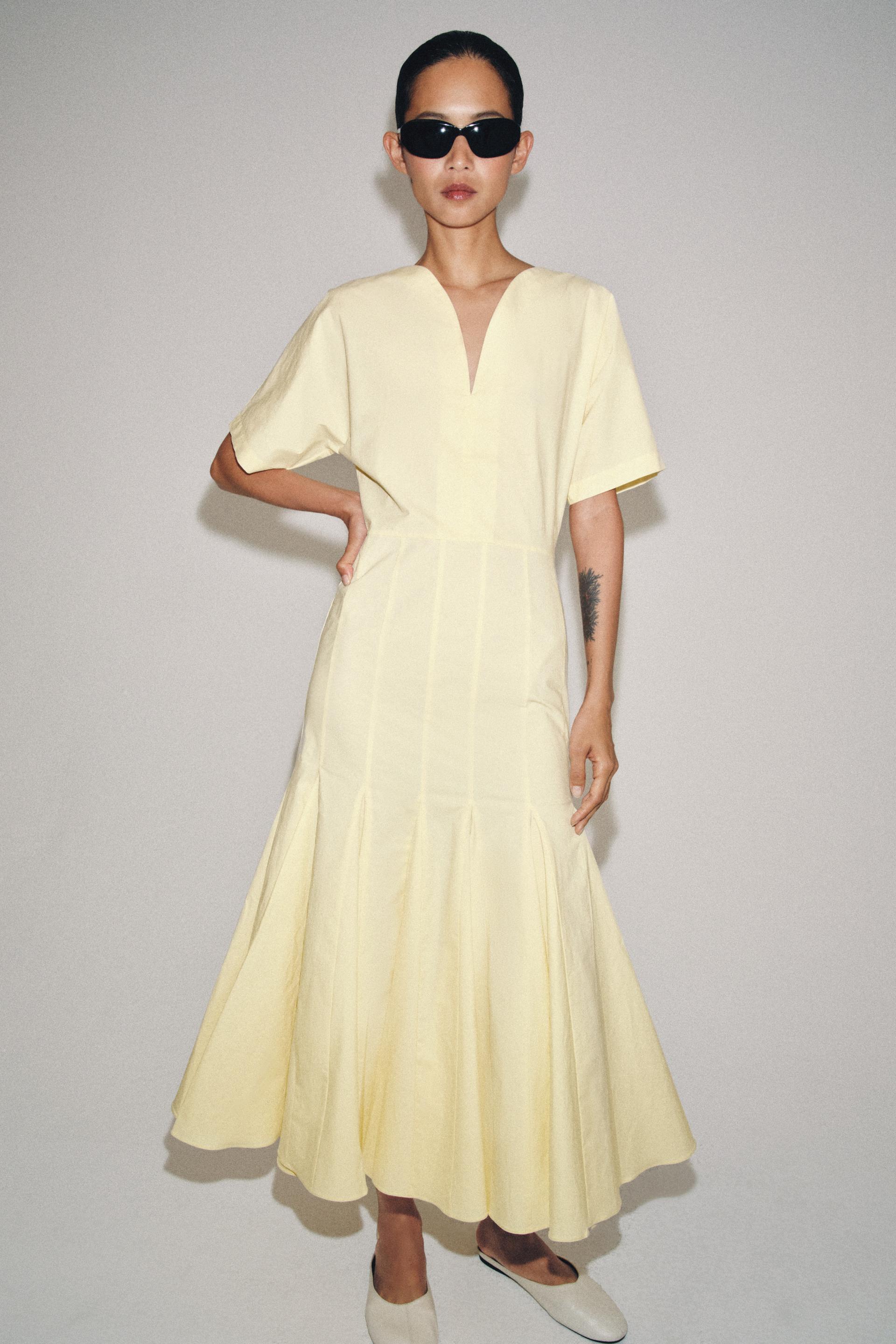Pintuck Fluted Maxi Dress