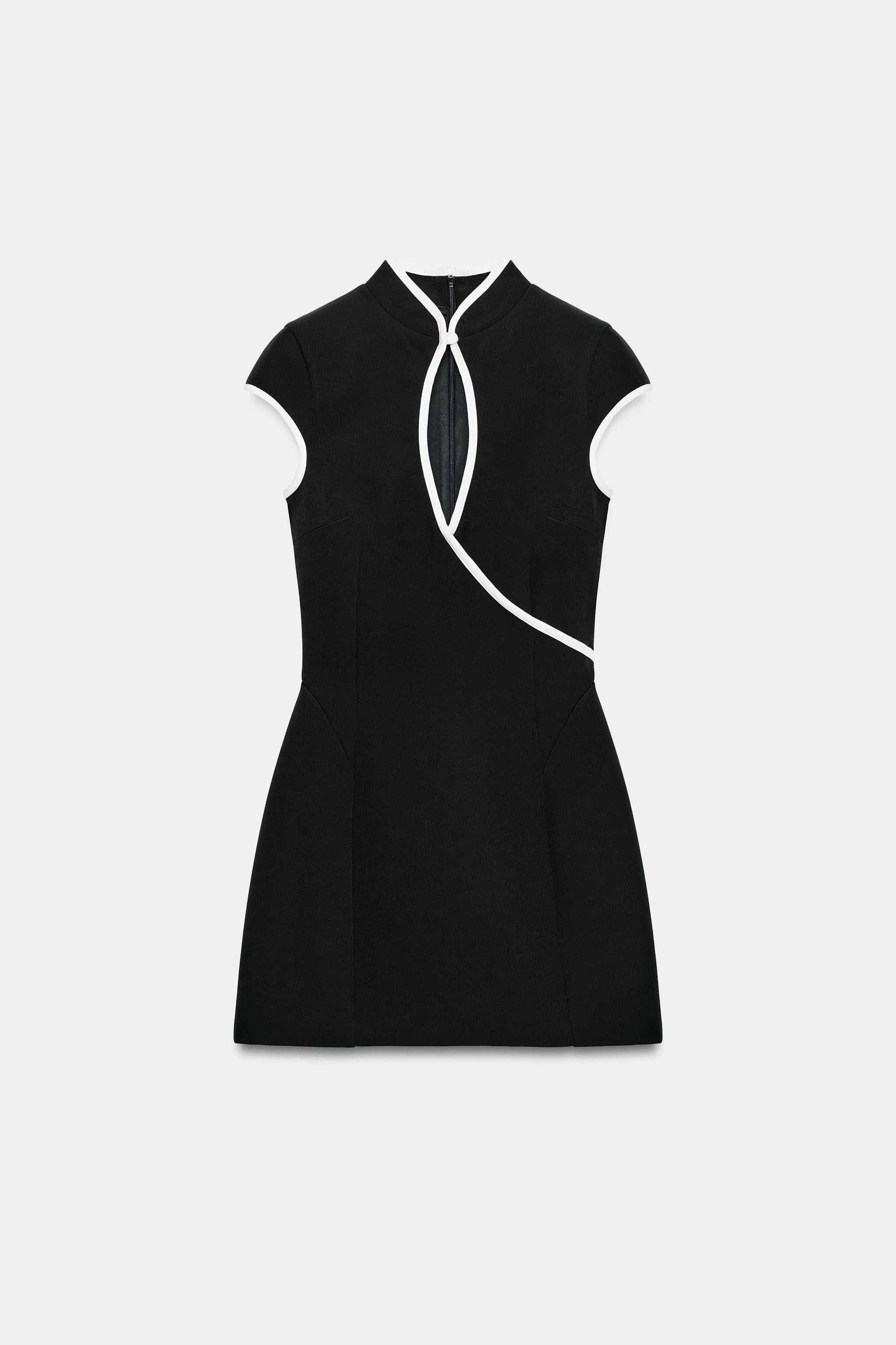 Contrast Trim Cheongsam Mini Dress