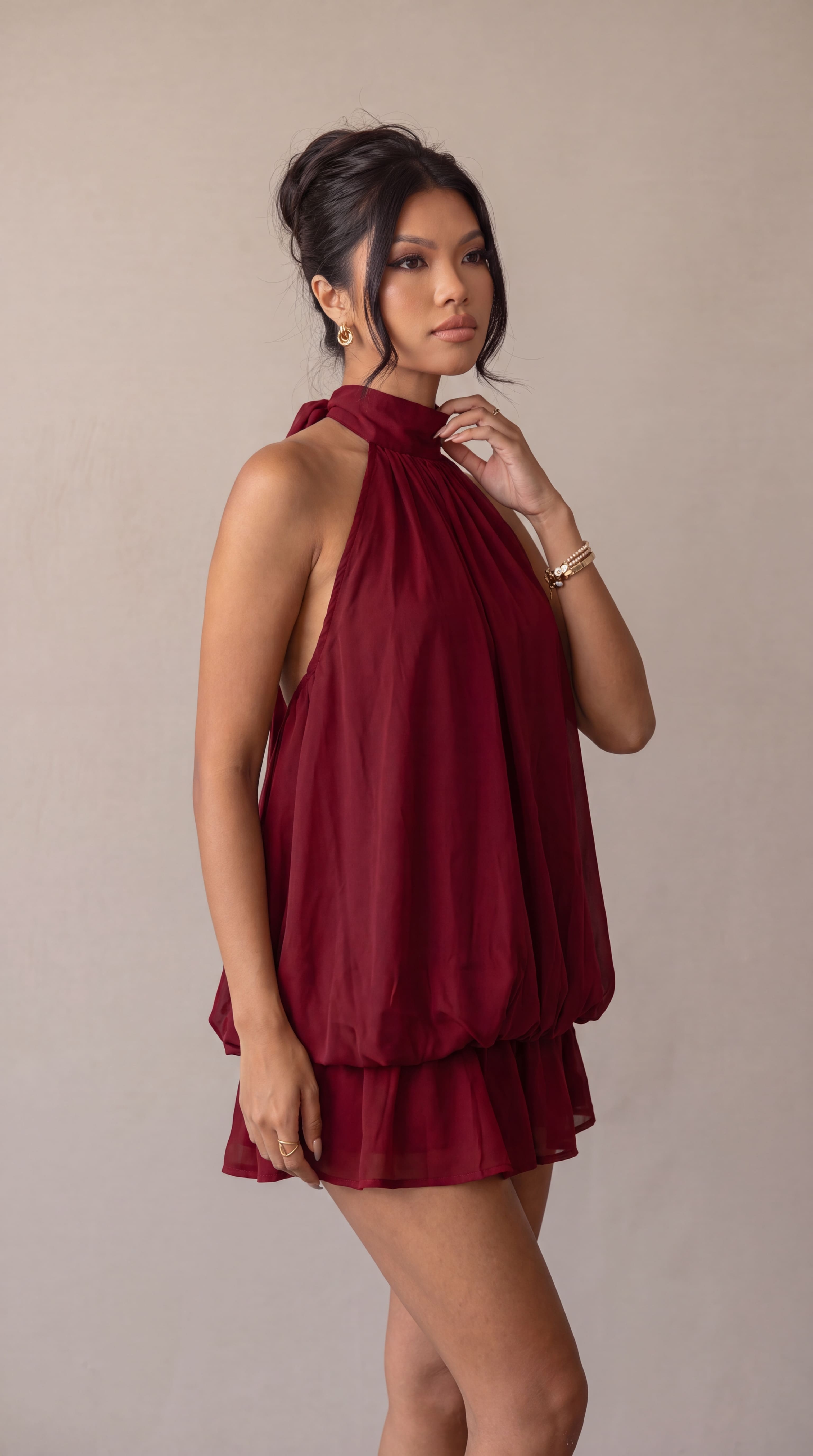 Satin Halter Bubble Mini Dress