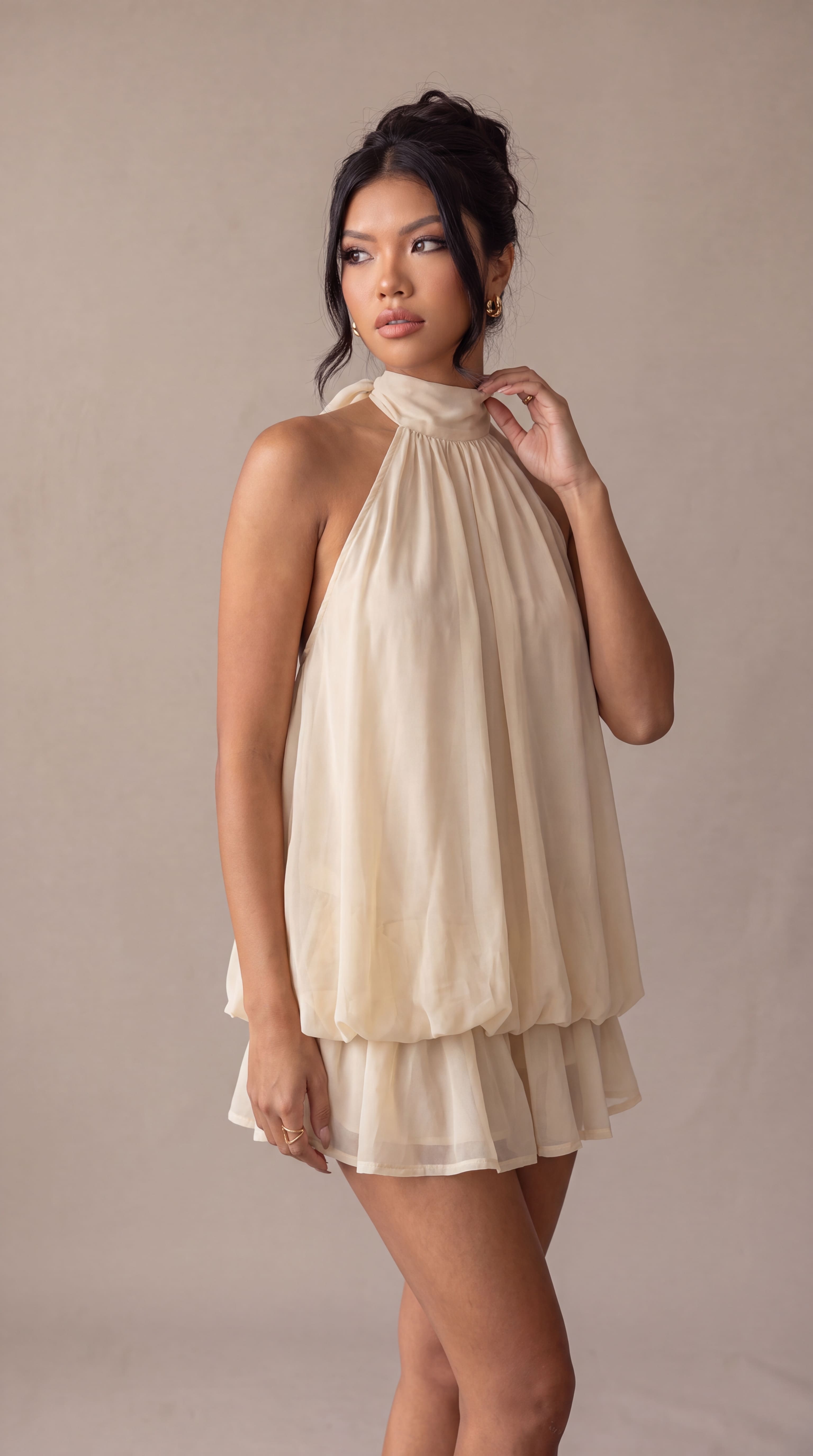 Satin Halter Bubble Mini Dress