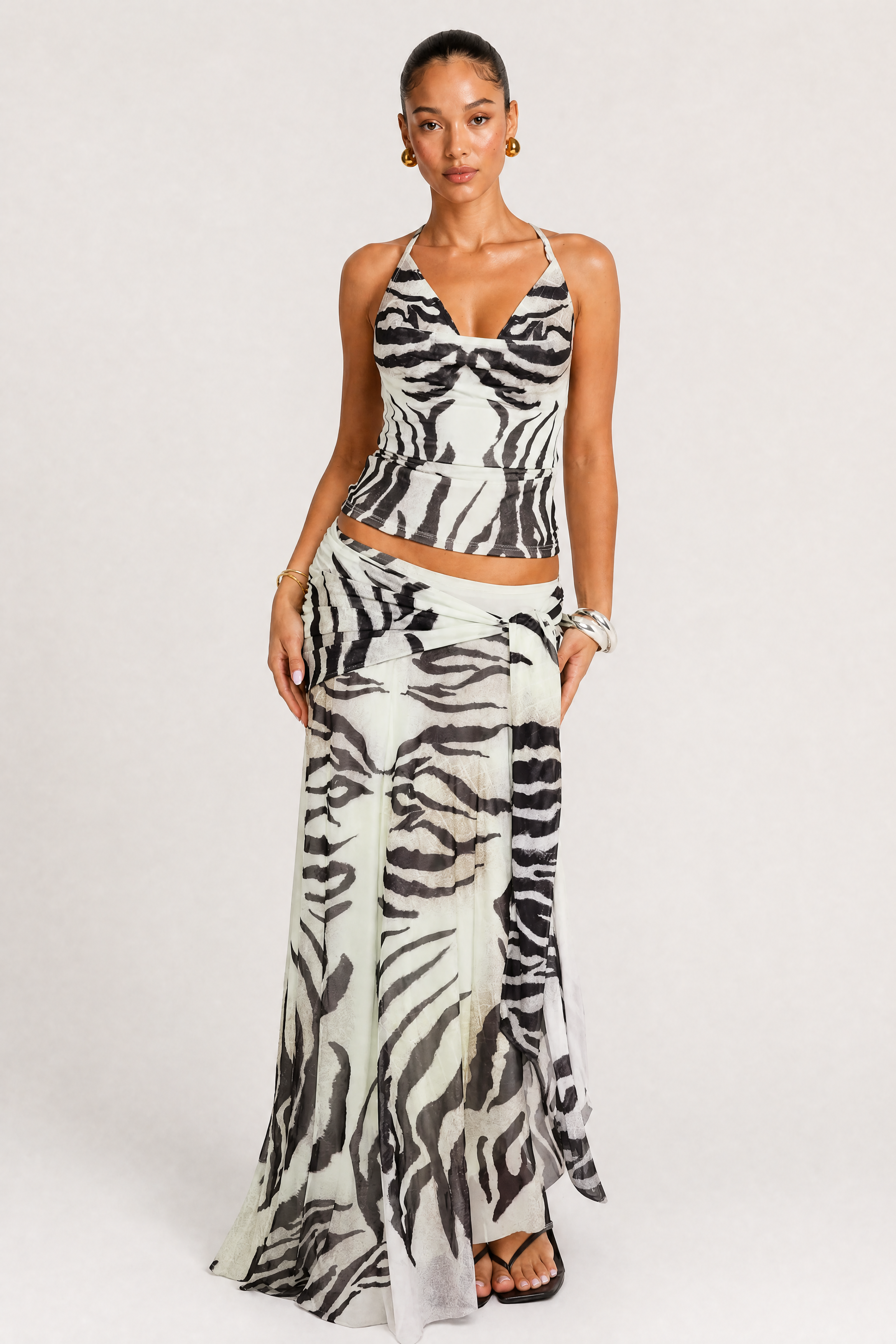 Zebra Cowl Top & Wrap Maxi Skirt Set