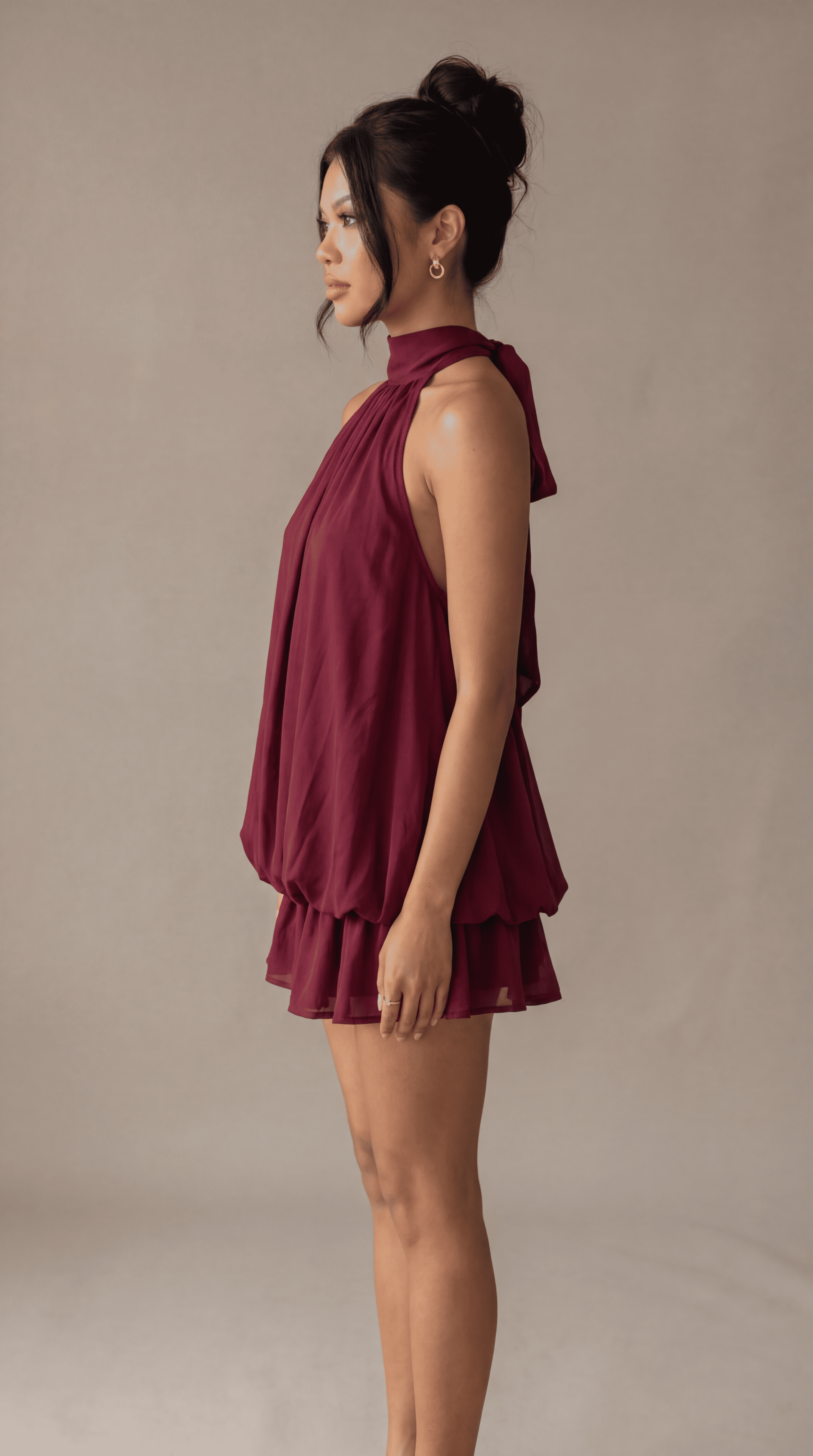 Satin Halter Bubble Mini Dress