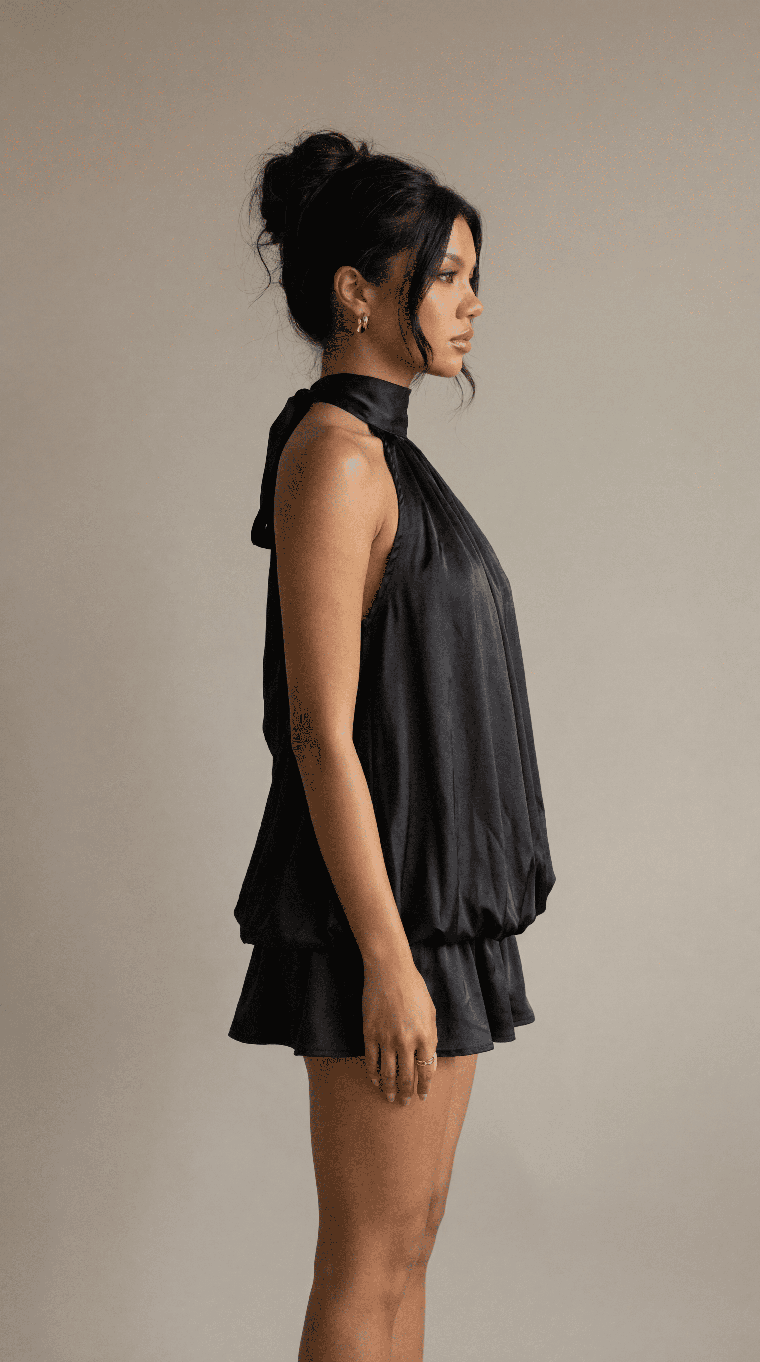 Satin Halter Bubble Mini Dress