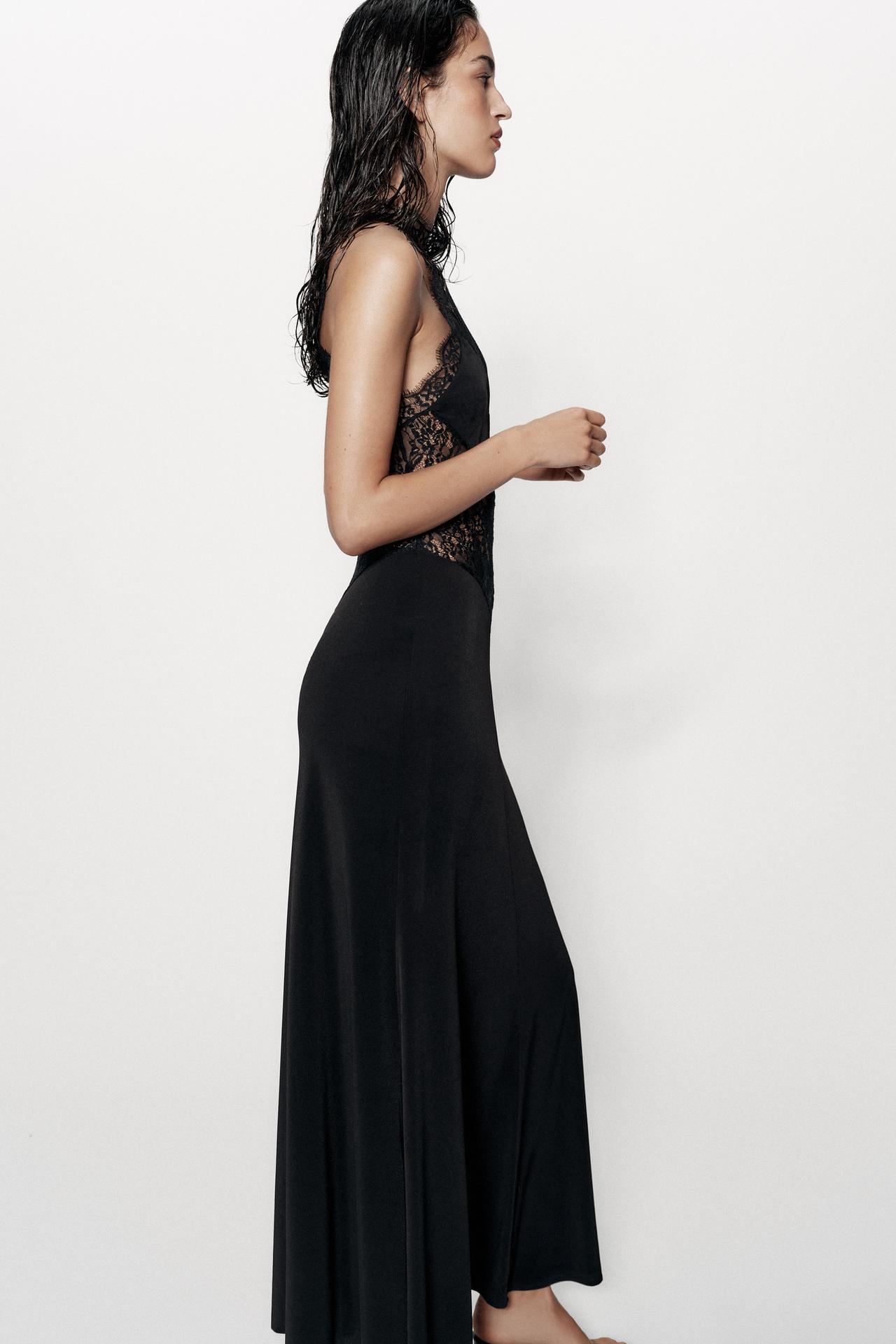 Black Lace Halter Maxi Dress
