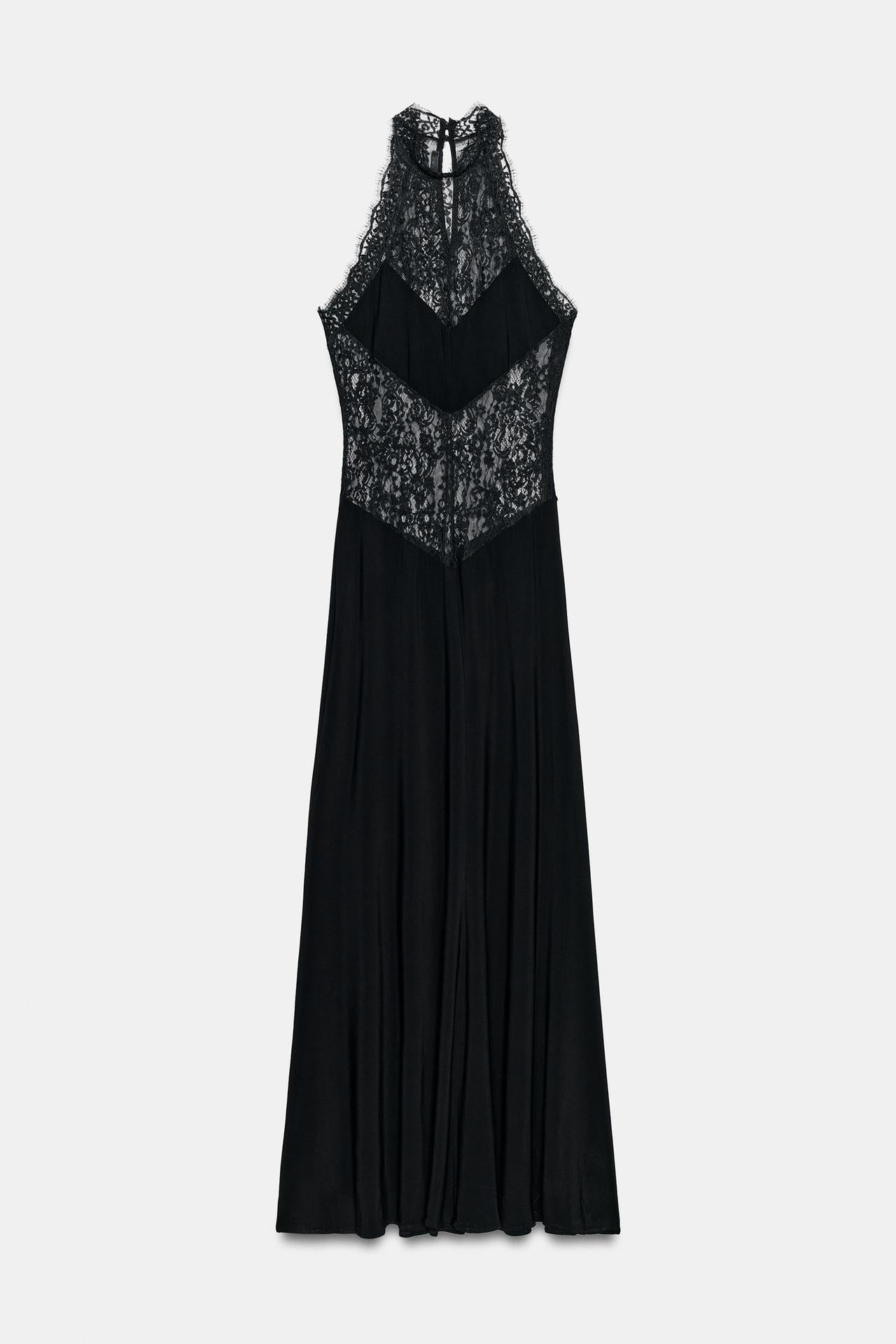 Black Lace Halter Maxi Dress