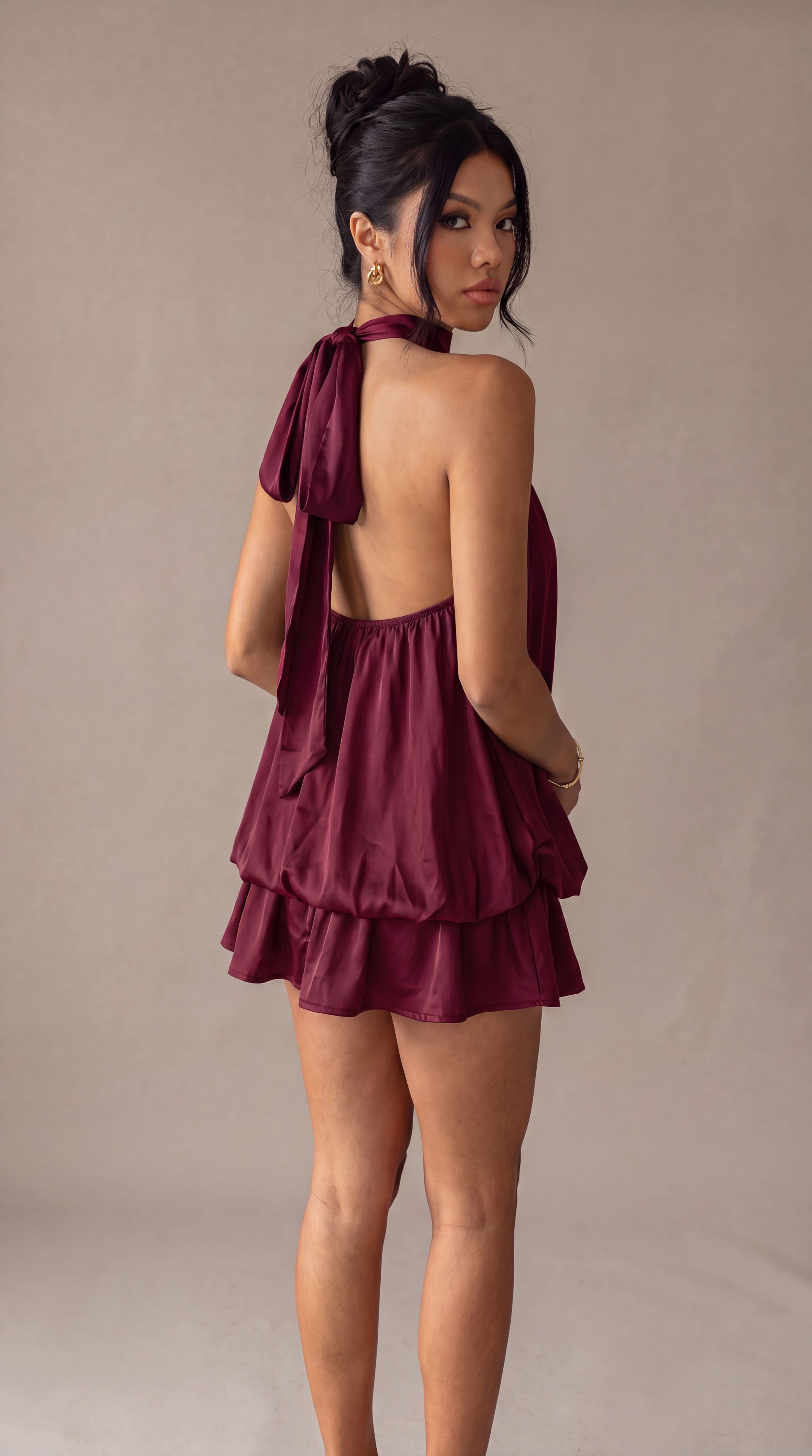 Satin Halter Bubble Mini Dress