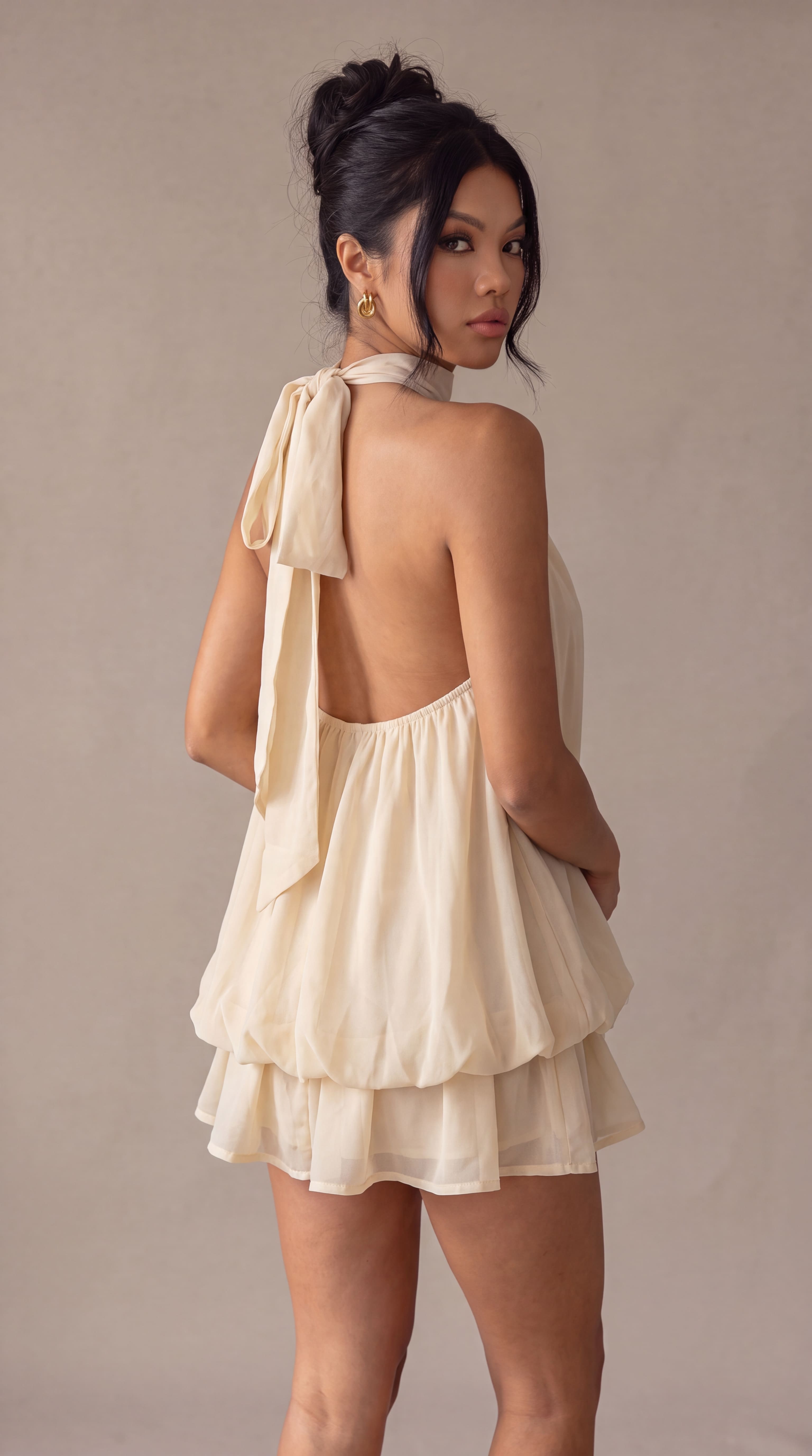 Satin Halter Bubble Mini Dress