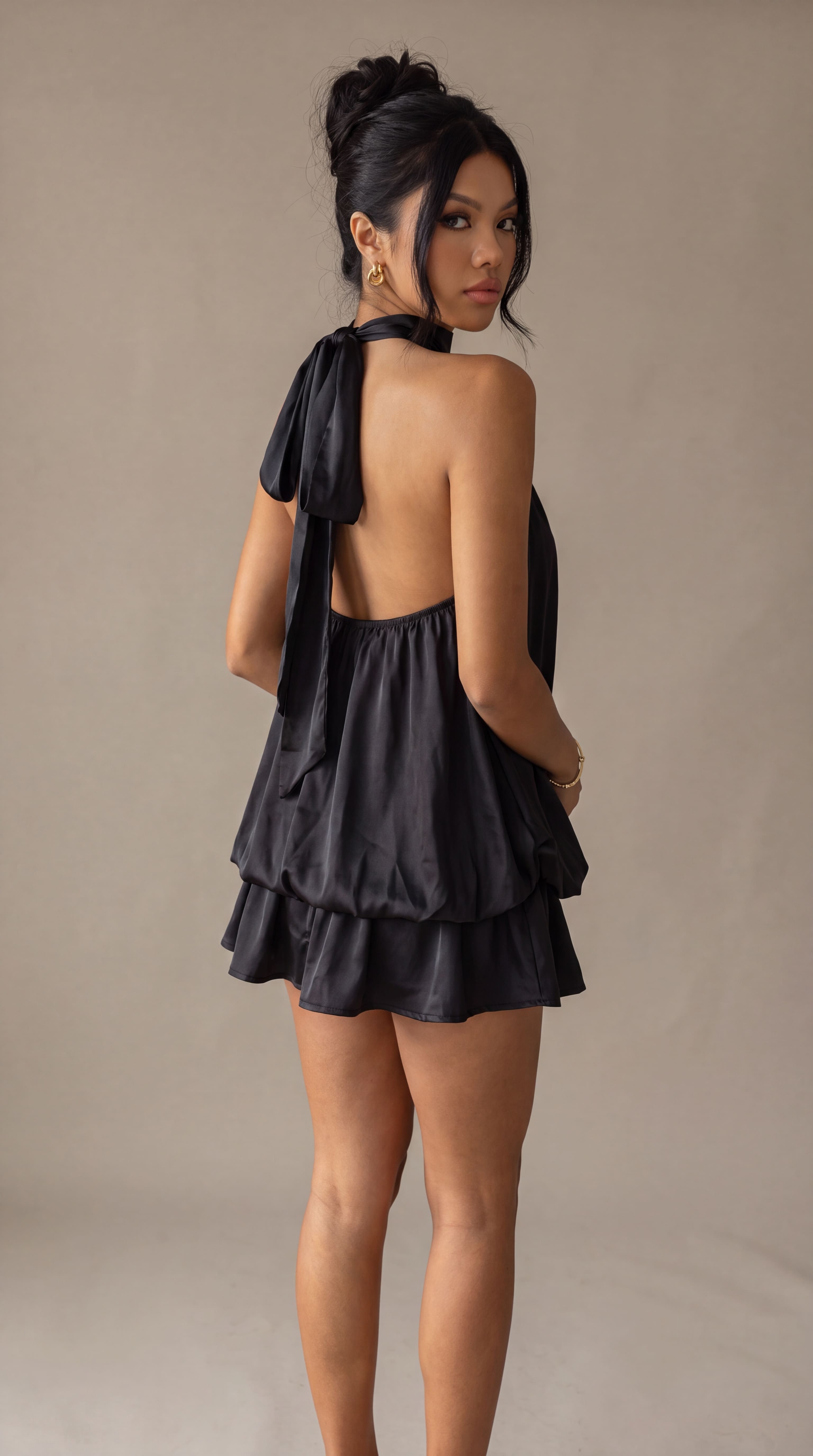 Satin Halter Bubble Mini Dress