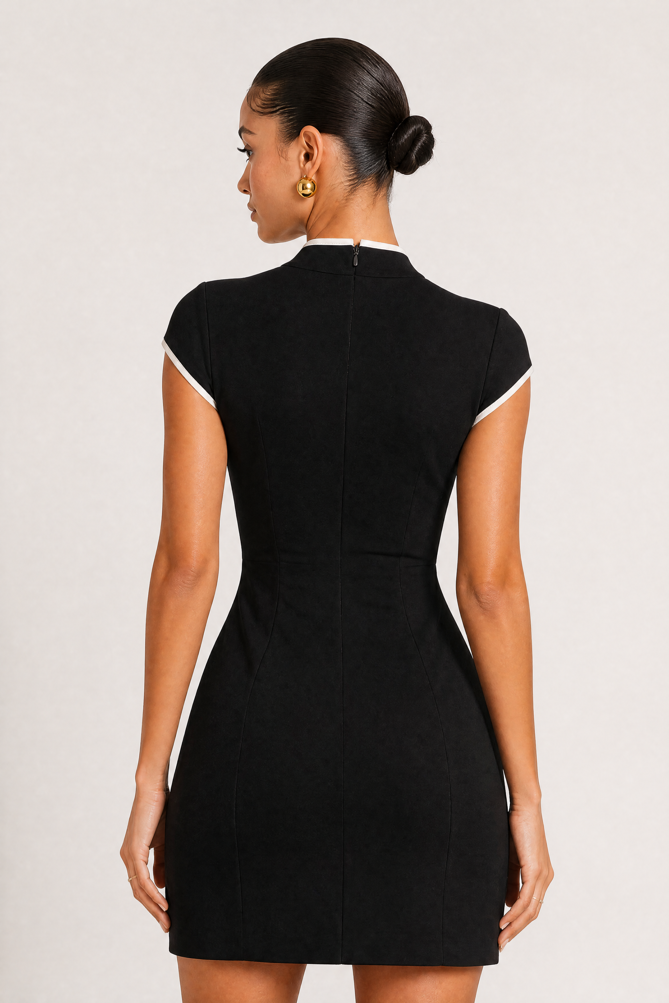 Contrast Trim Cheongsam Mini Dress