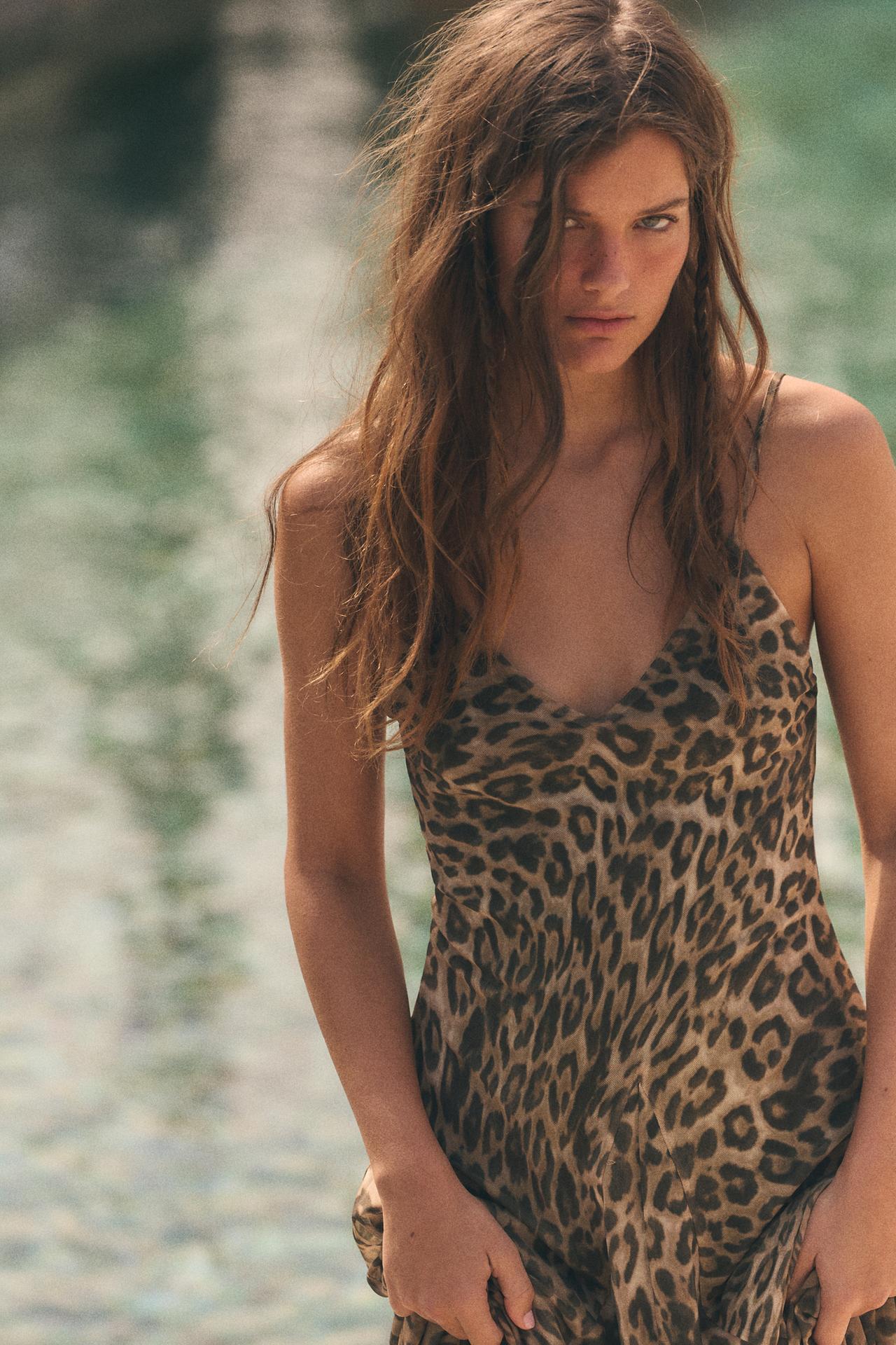 Leopard Mesh Slip Maxi Dress