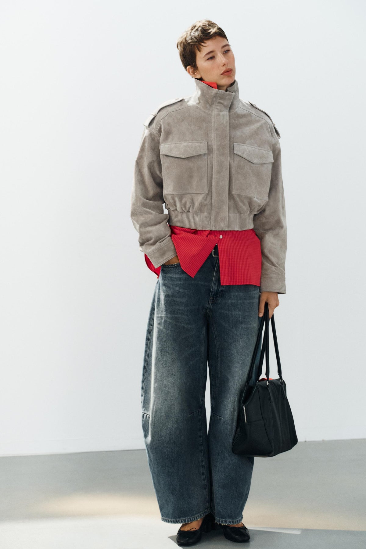 Suede Utility Bomber Jacket