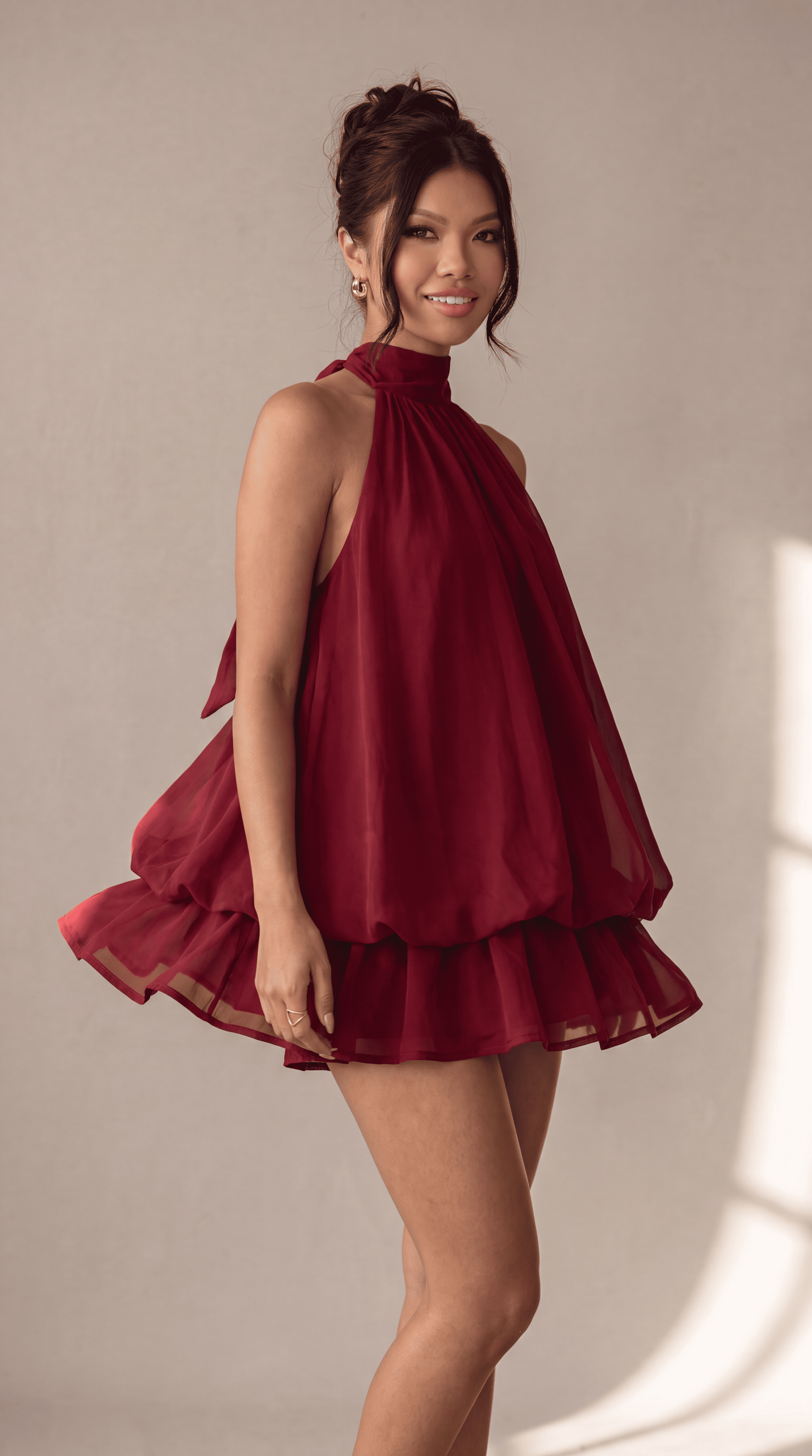 Satin Halter Bubble Mini Dress