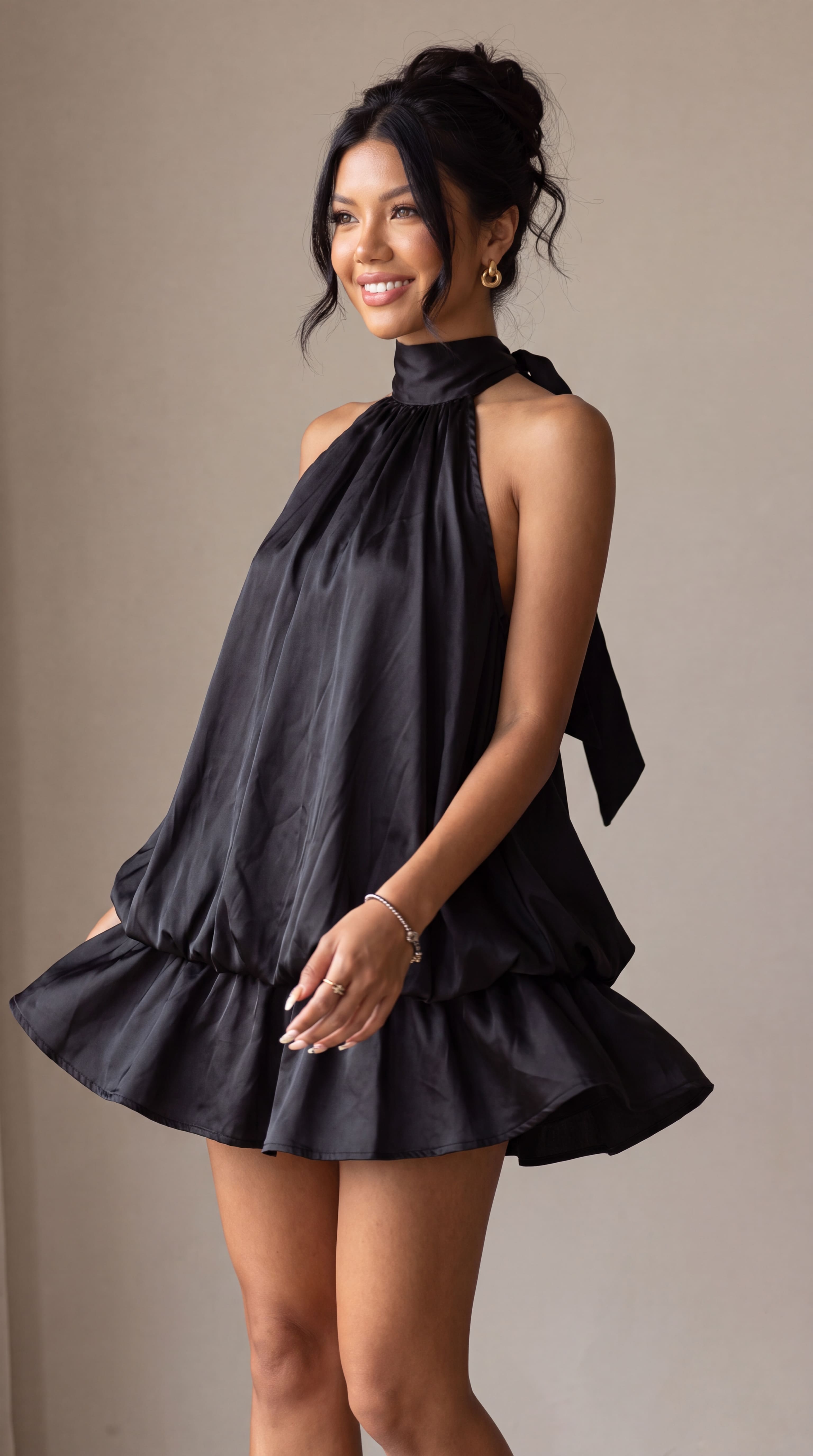 Satin Halter Bubble Mini Dress