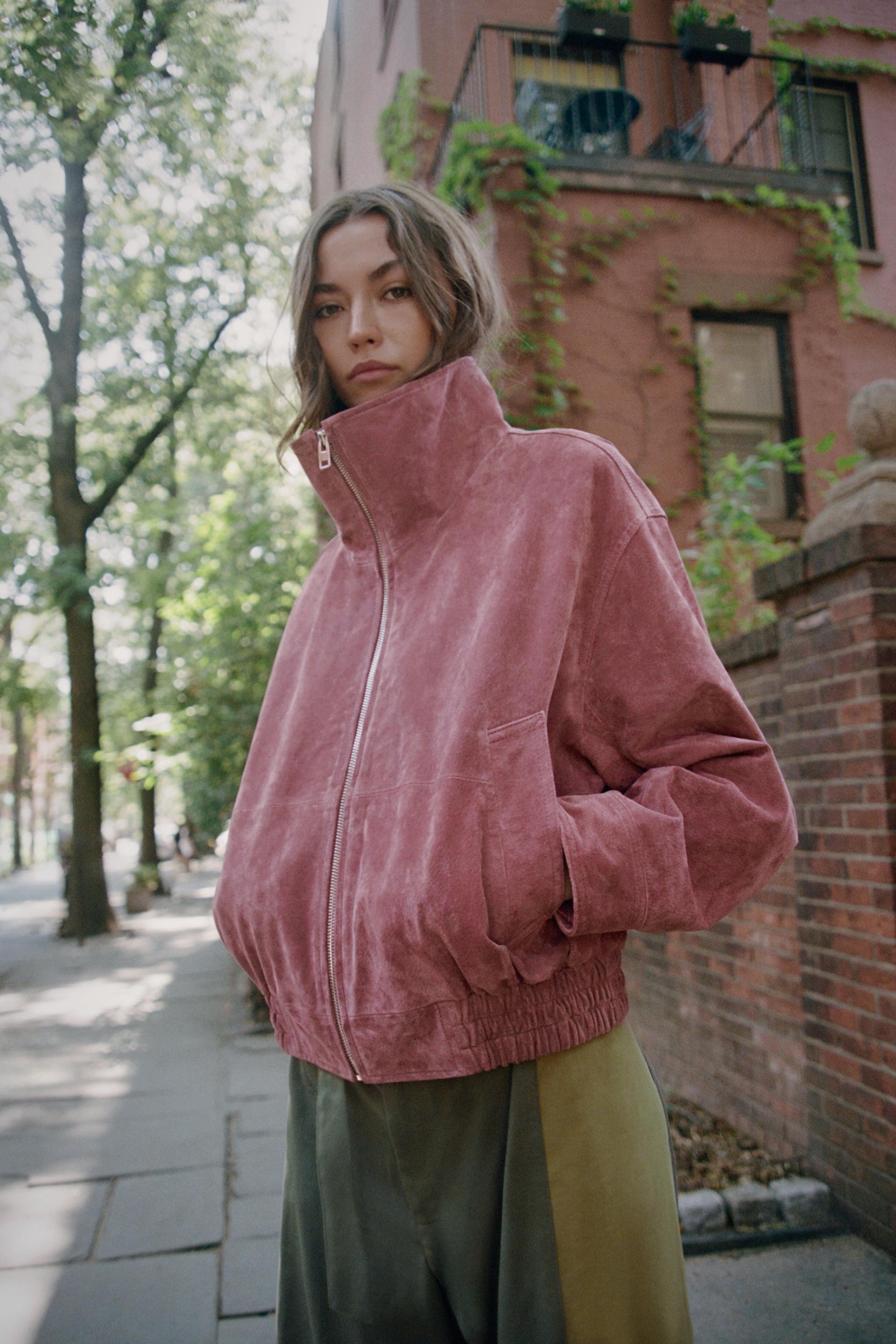 Oversized Suede Bomber Jacket