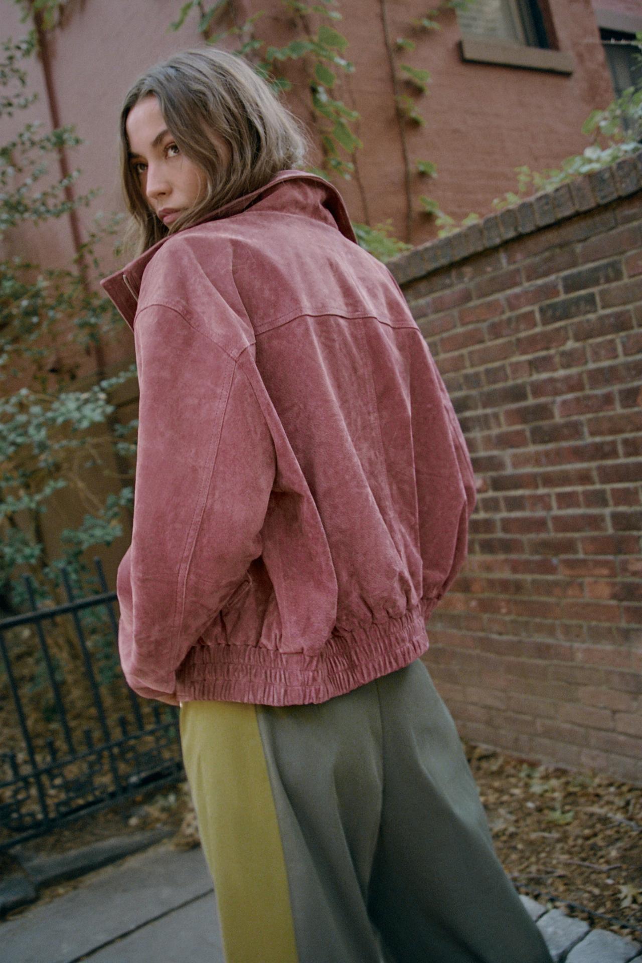 Oversized Suede Bomber Jacket