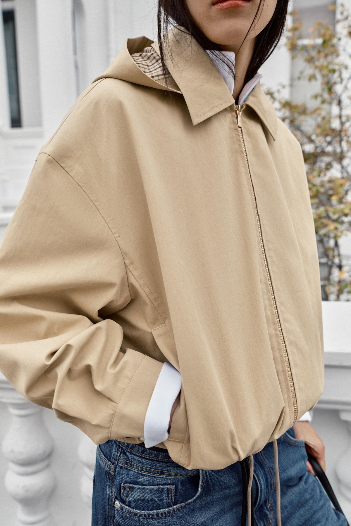 Hooded Cropped Harrington Jacket