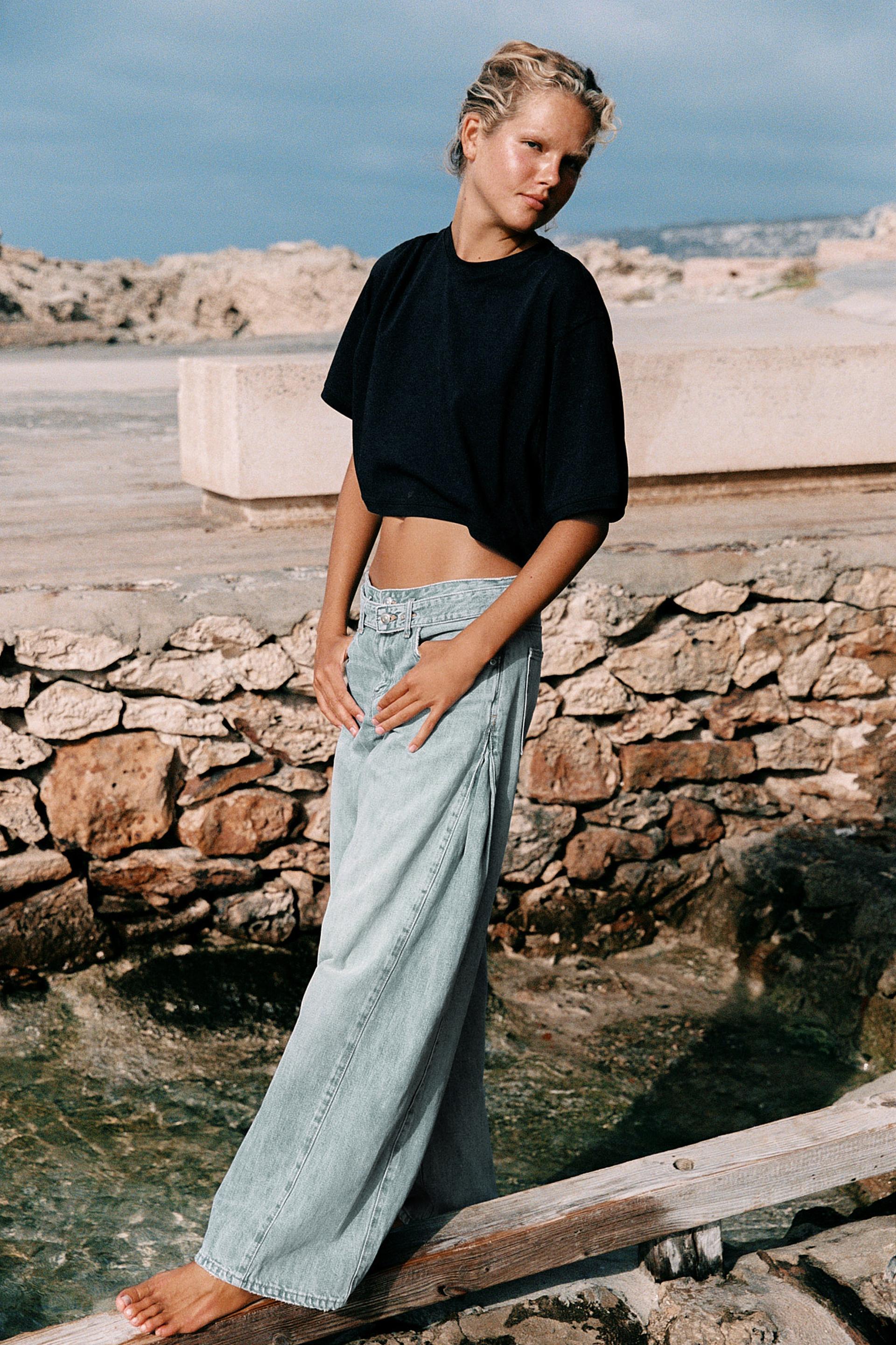 Foldover Waist Wide Leg Jeans