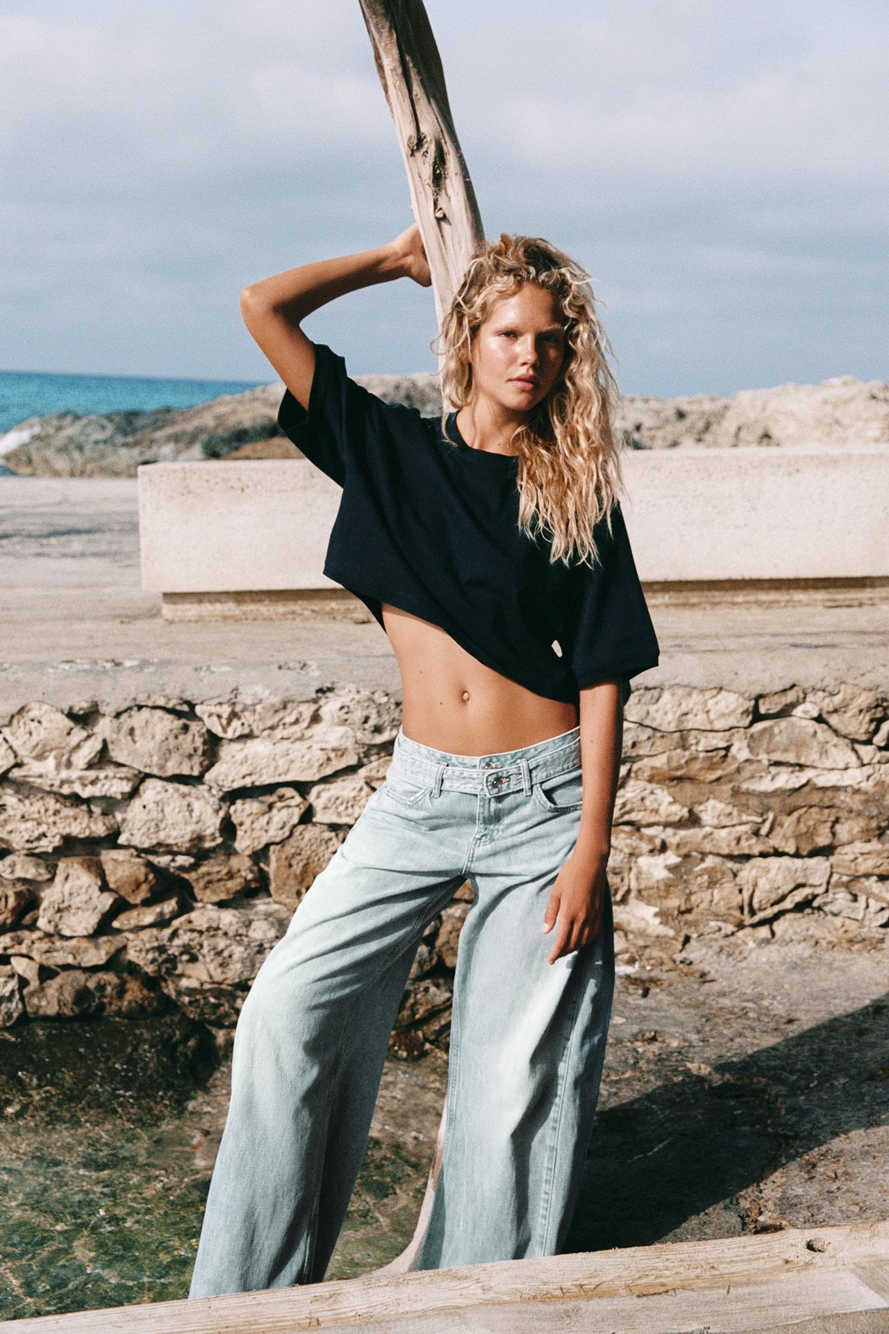 Foldover Waist Wide Leg Jeans