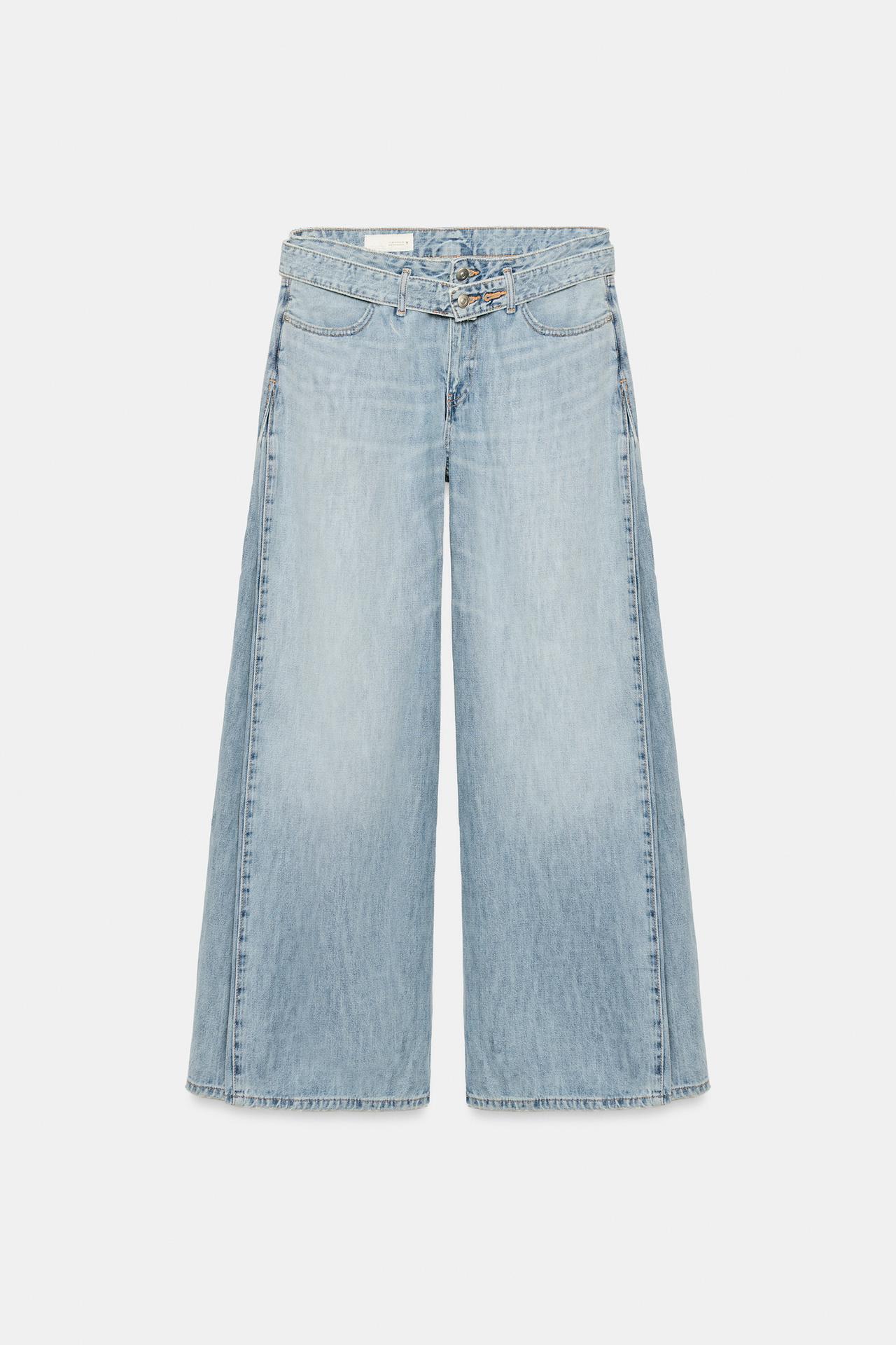Foldover Waist Wide Leg Jeans