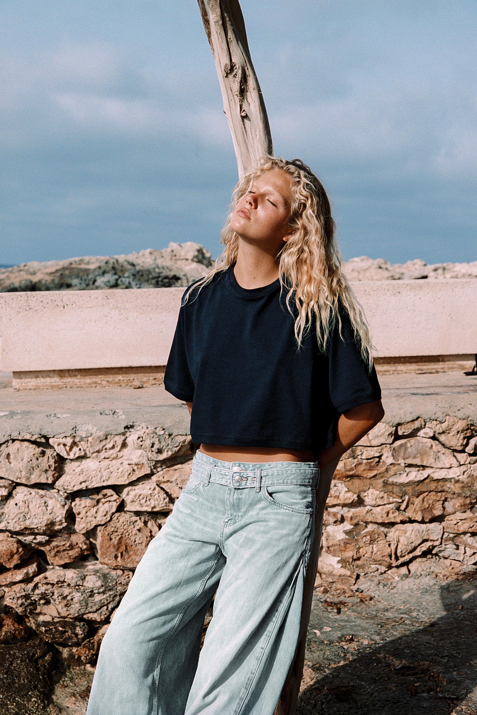 Foldover Waist Wide Leg Jeans