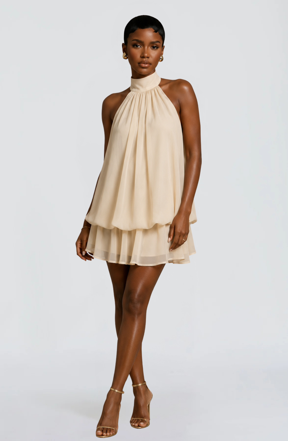 Satin Halter Bubble Mini Dress