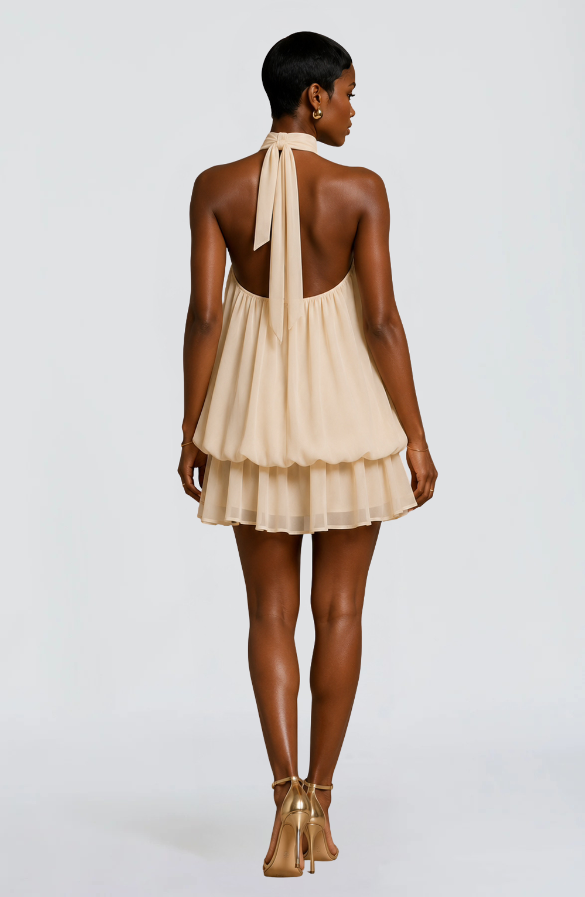 Satin Halter Bubble Mini Dress