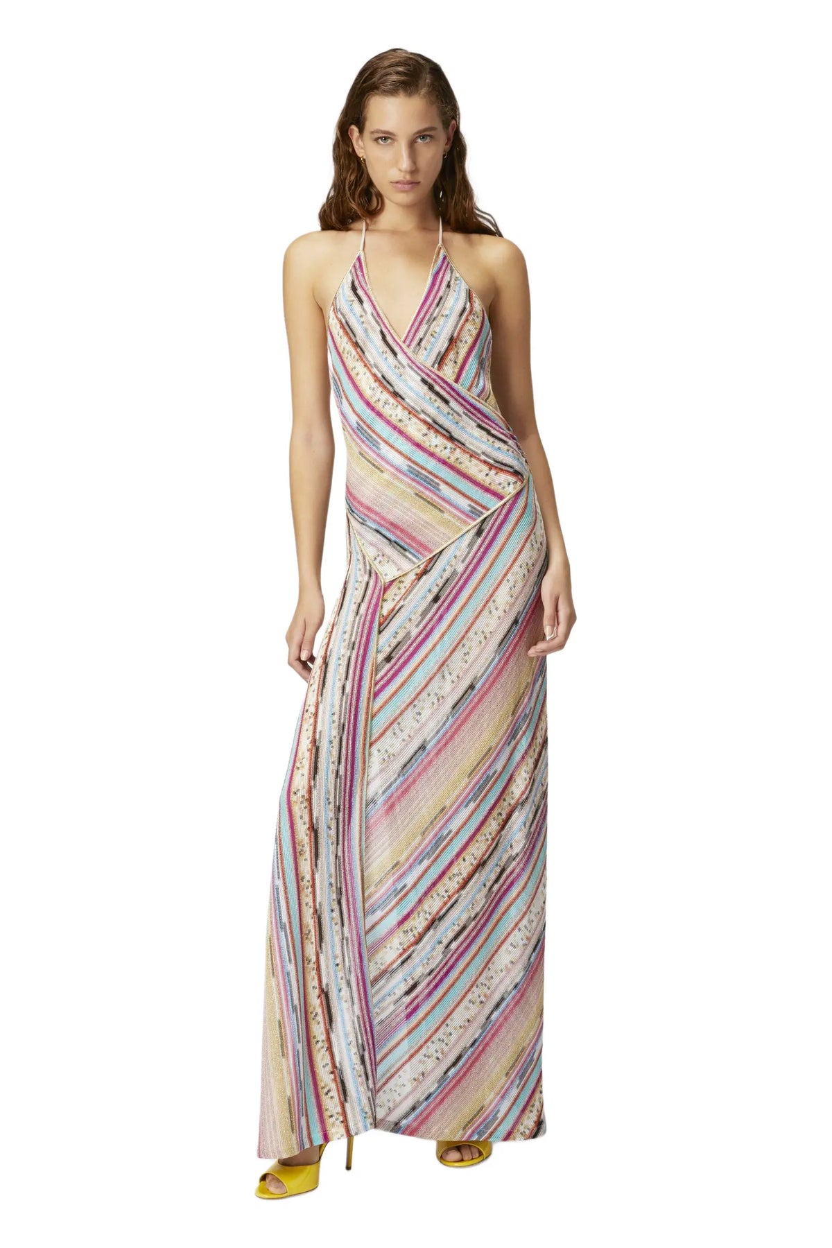 Solene Sunset Stripe Halter Maxi Dress