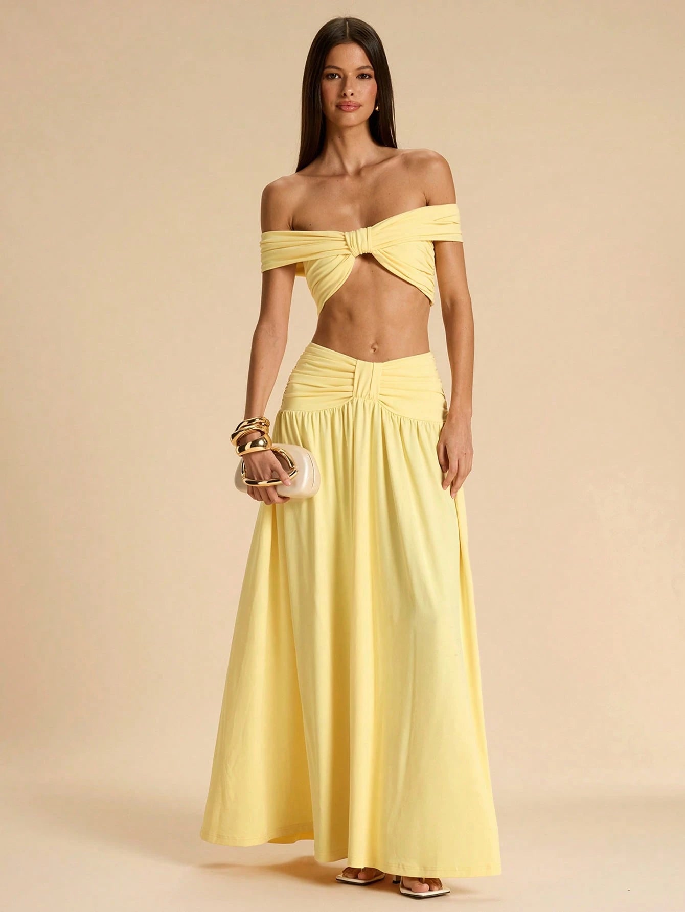Bardot Twist Maxi Skirt Set – Butter Yellow