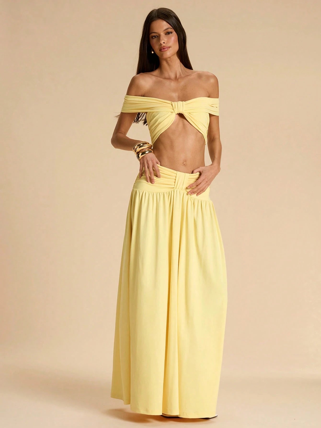 Bardot Twist Maxi Skirt Set – Butter Yellow
