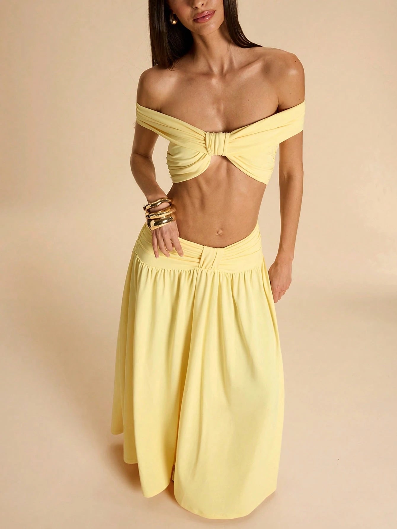 Bardot Twist Maxi Skirt Set – Butter Yellow