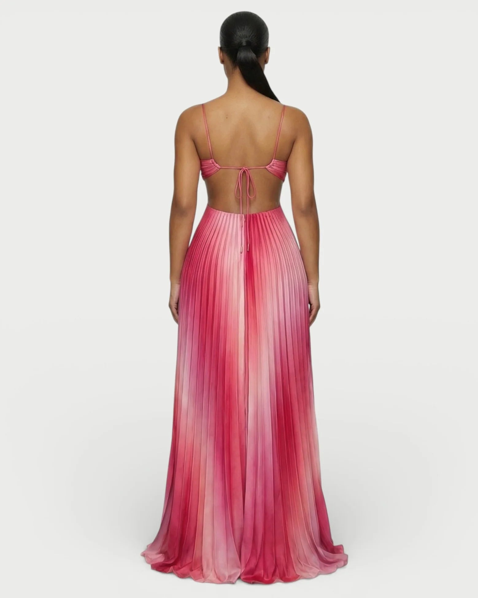 Ombre Pleated Cutout Maxi Dress
