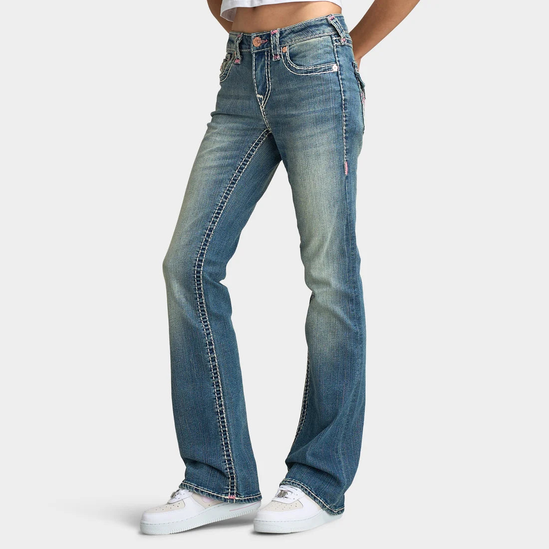 Brooke Vintage Wash Contrast Stitch Bootcut Jeans