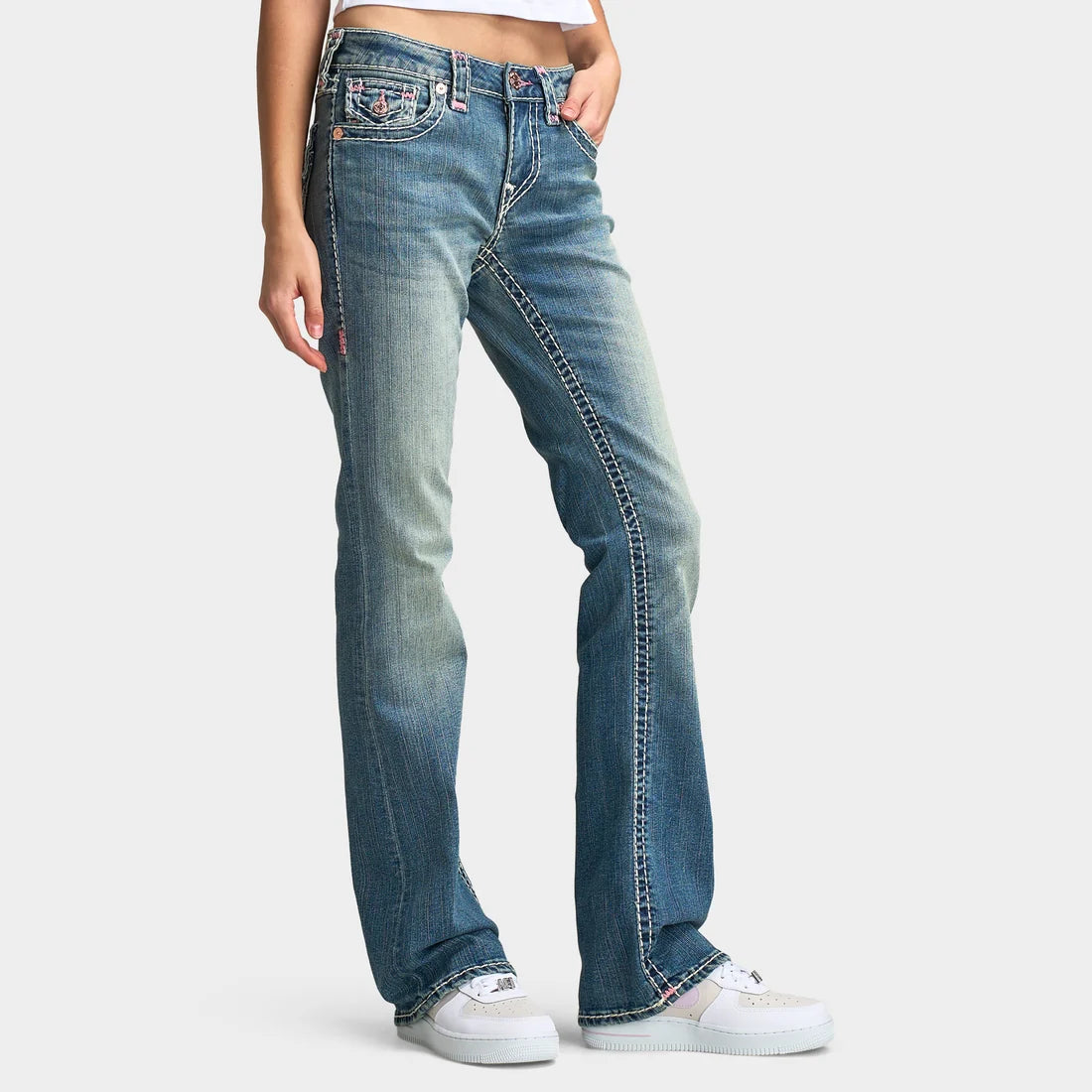 Brooke Vintage Wash Contrast Stitch Bootcut Jeans