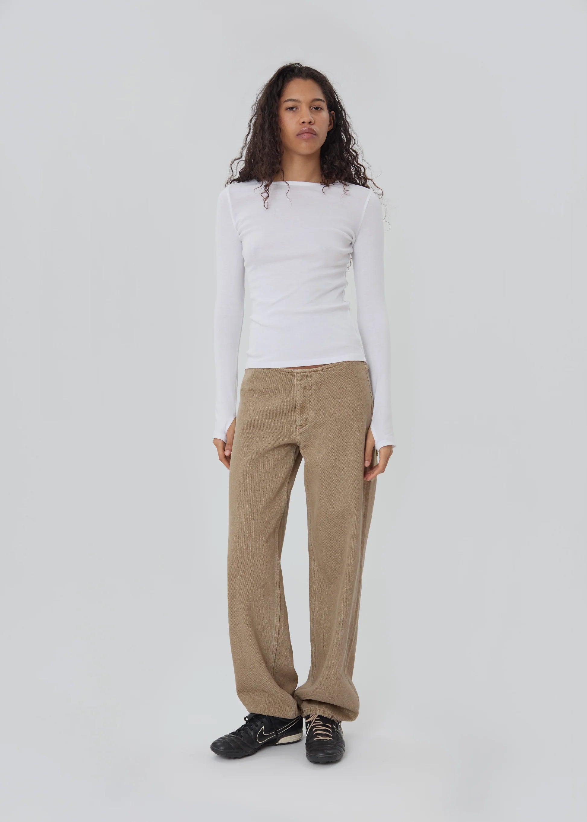Washed Tan Wide-Leg Carpenter Jeans