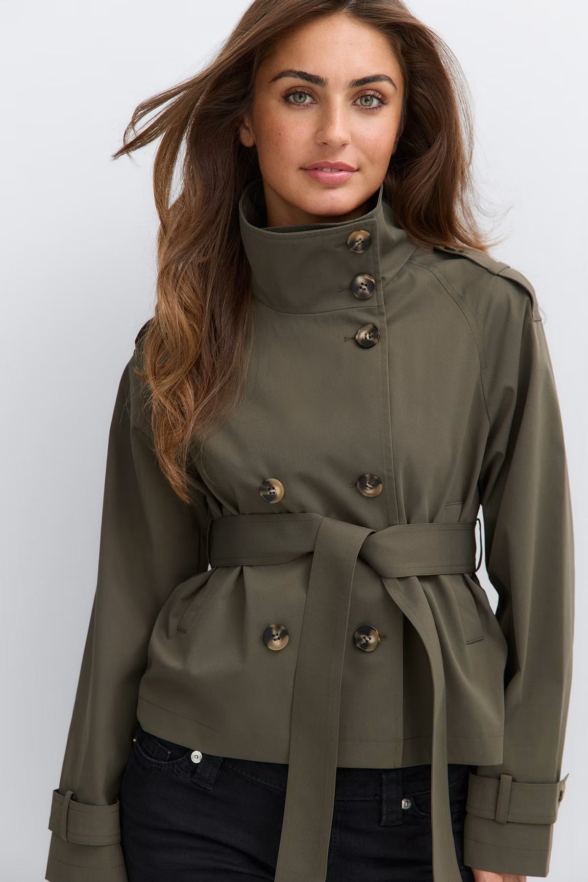 Cropped Belted Trench Jacket