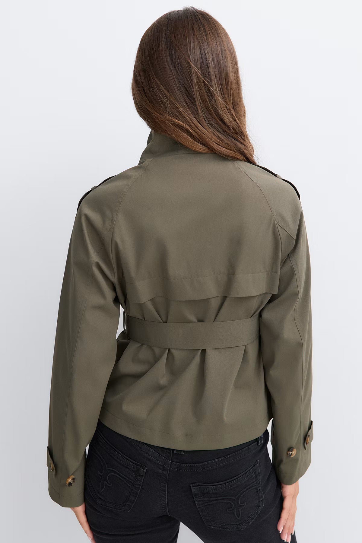 Cropped Belted Trench Jacket