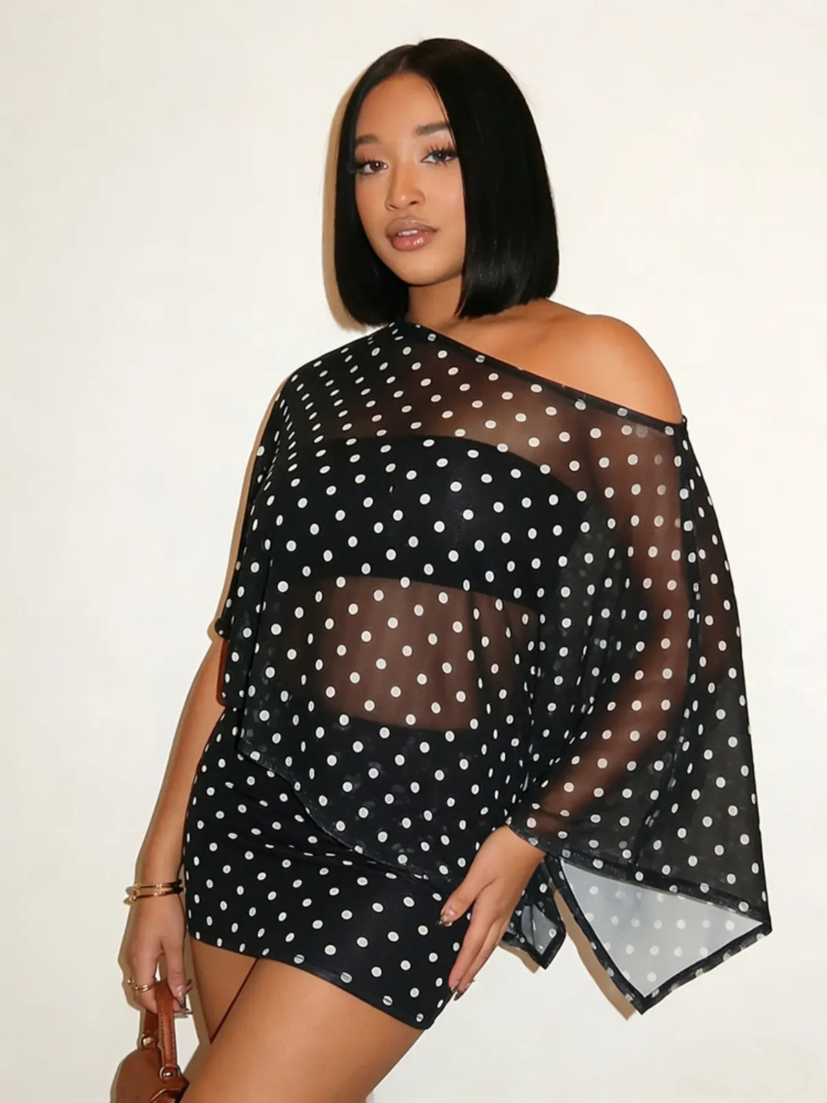 Kaia Draped Mesh Mini Dress