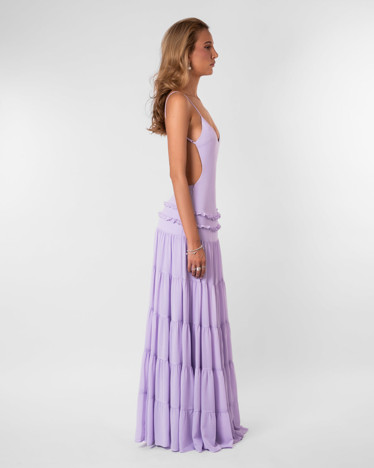 Lavender Backless Tiered Maxi Dress