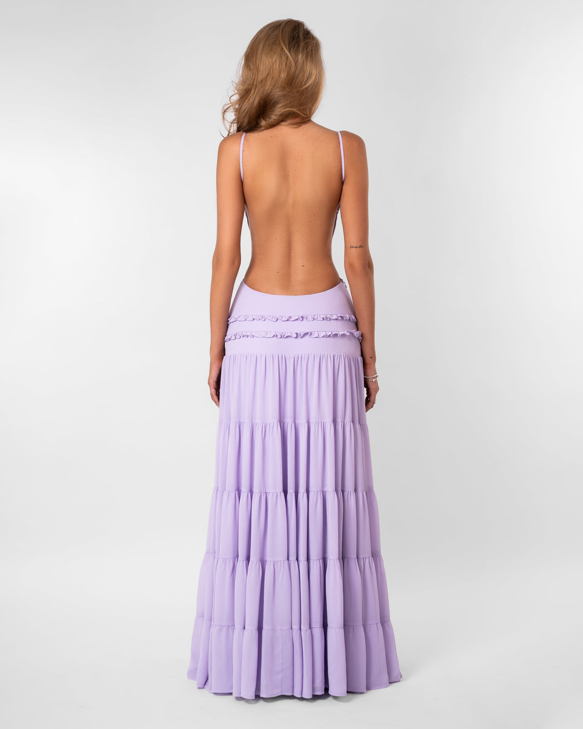 Lavender Backless Tiered Maxi Dress