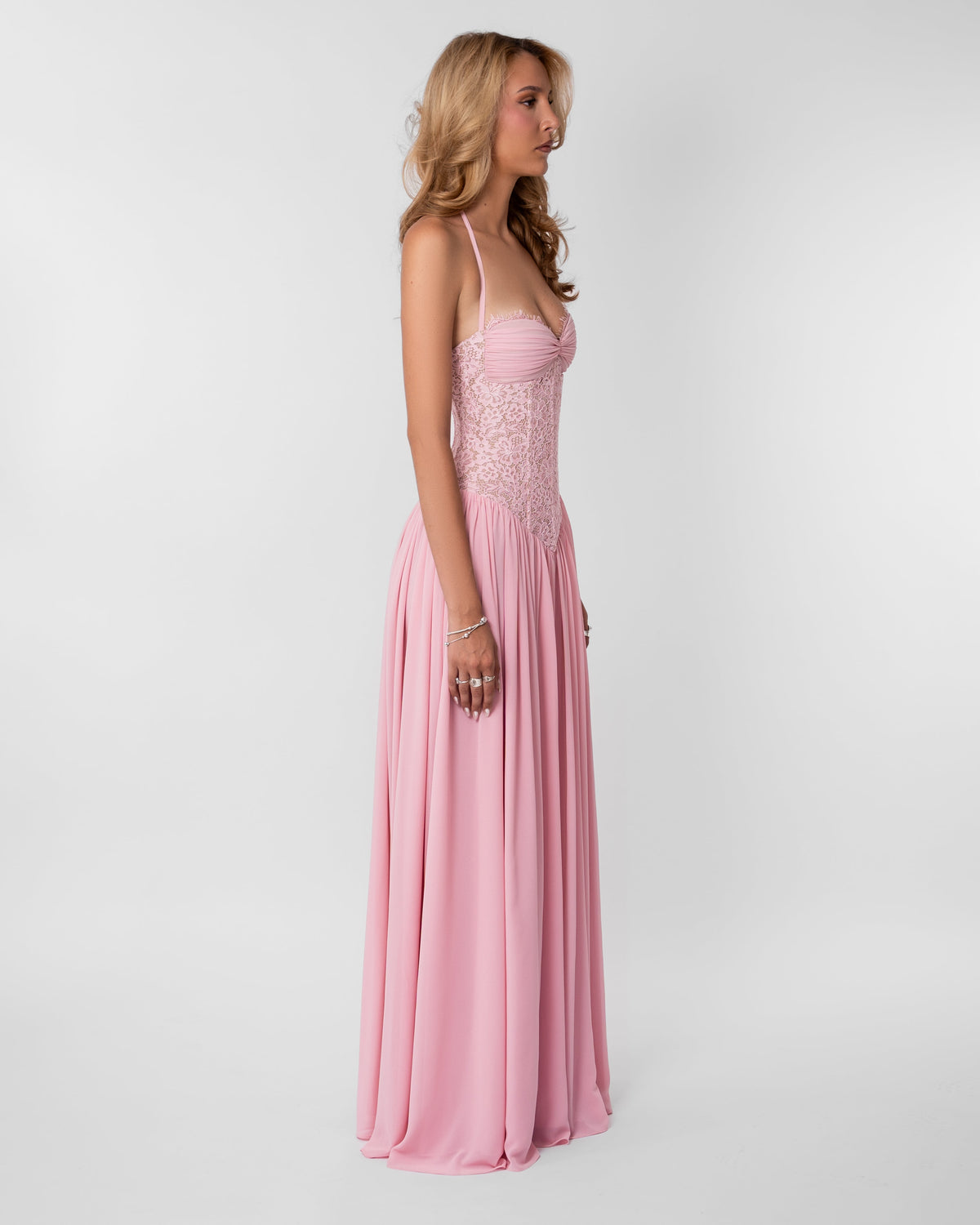 Pink Lace Corset Maxi Dress
