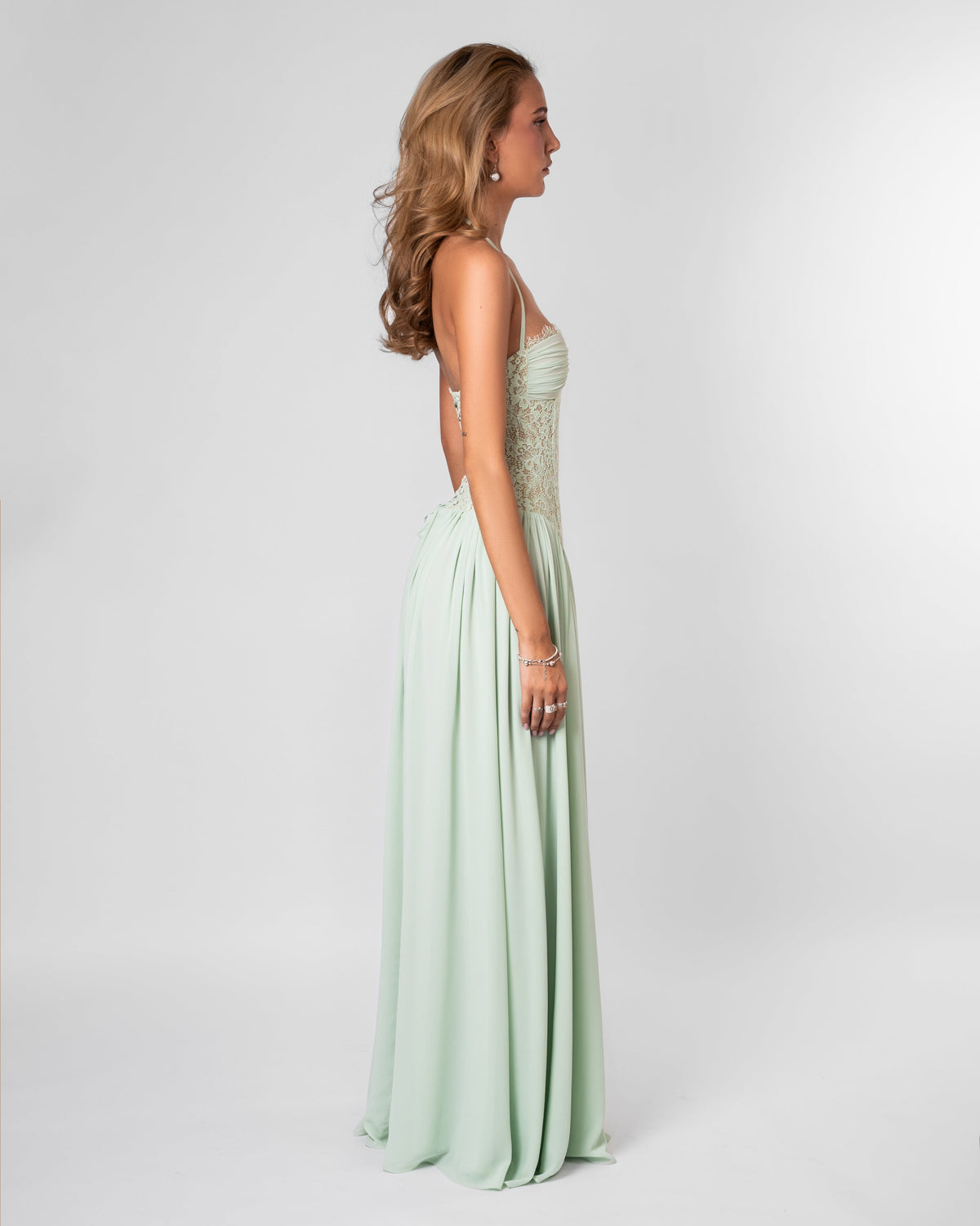 Green Lace Corset Maxi Dress