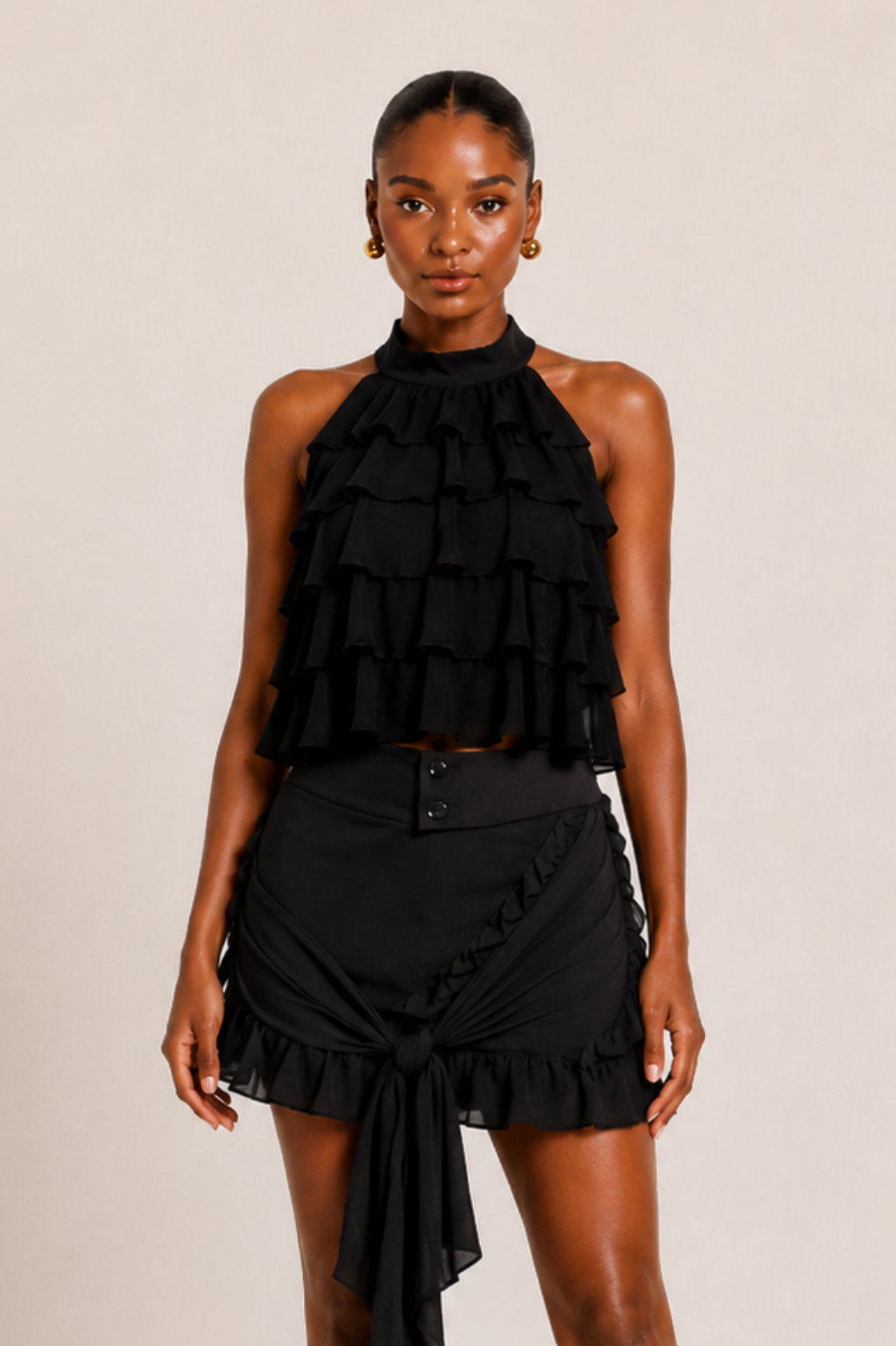 Bardot Ruffle Halter Top