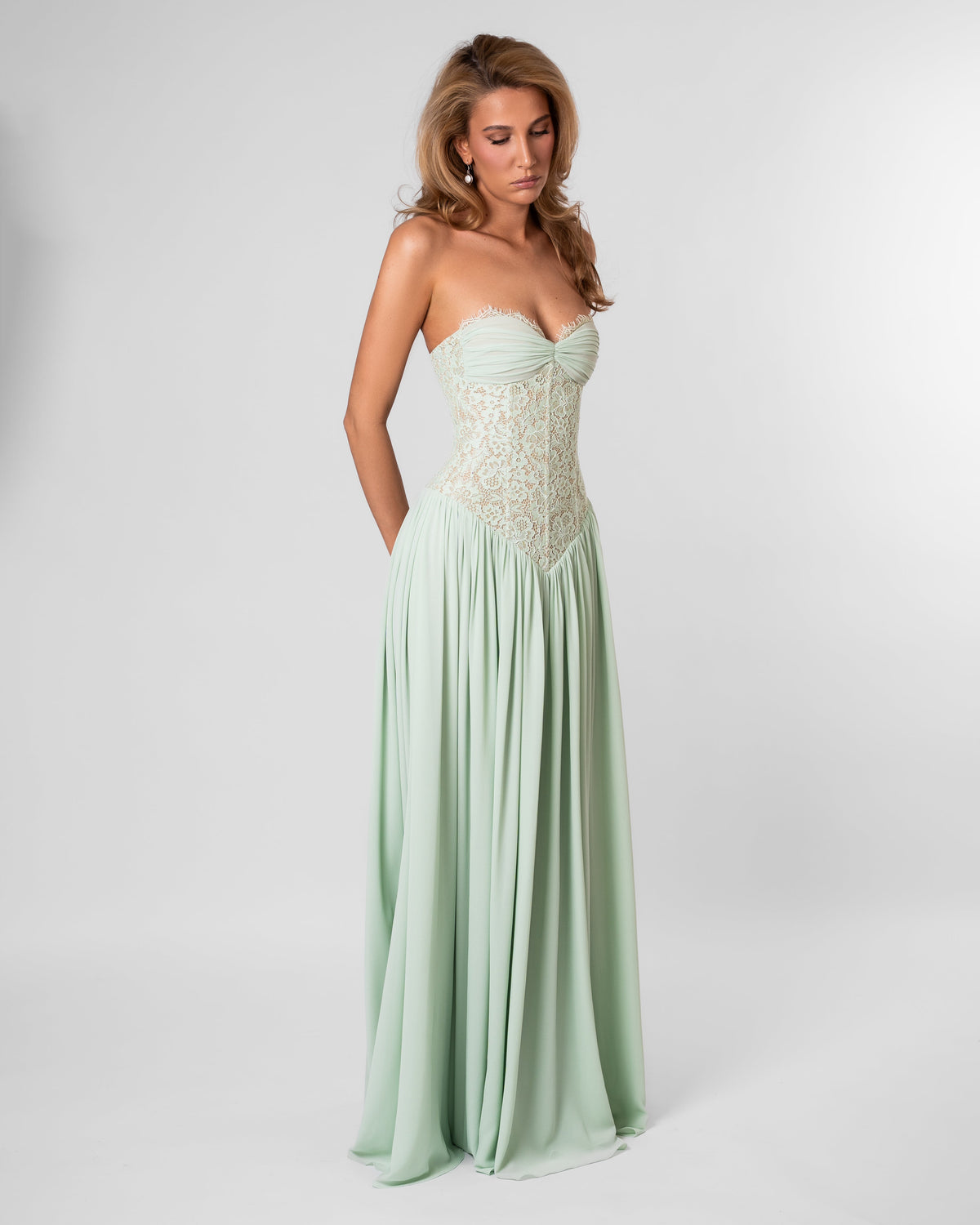 Green Lace Corset Maxi Dress